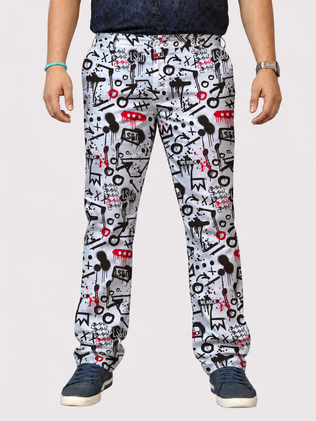 Graffiti Rock Digital Printed Twill Lycra Men's Plus Size Full Pant
