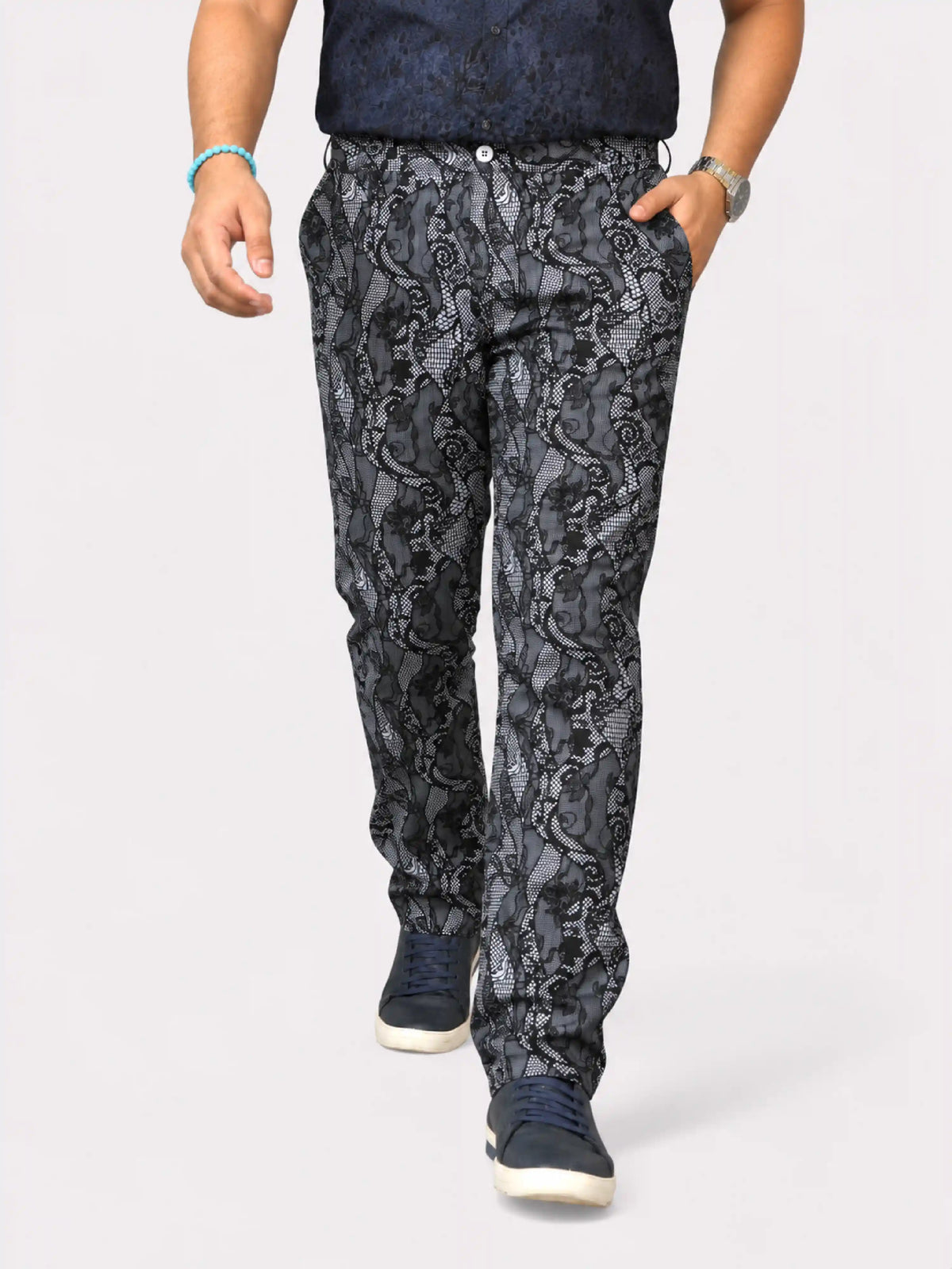 Lace Paisley Digital Printed Twill Lycra Men's Plus Size Full Pant