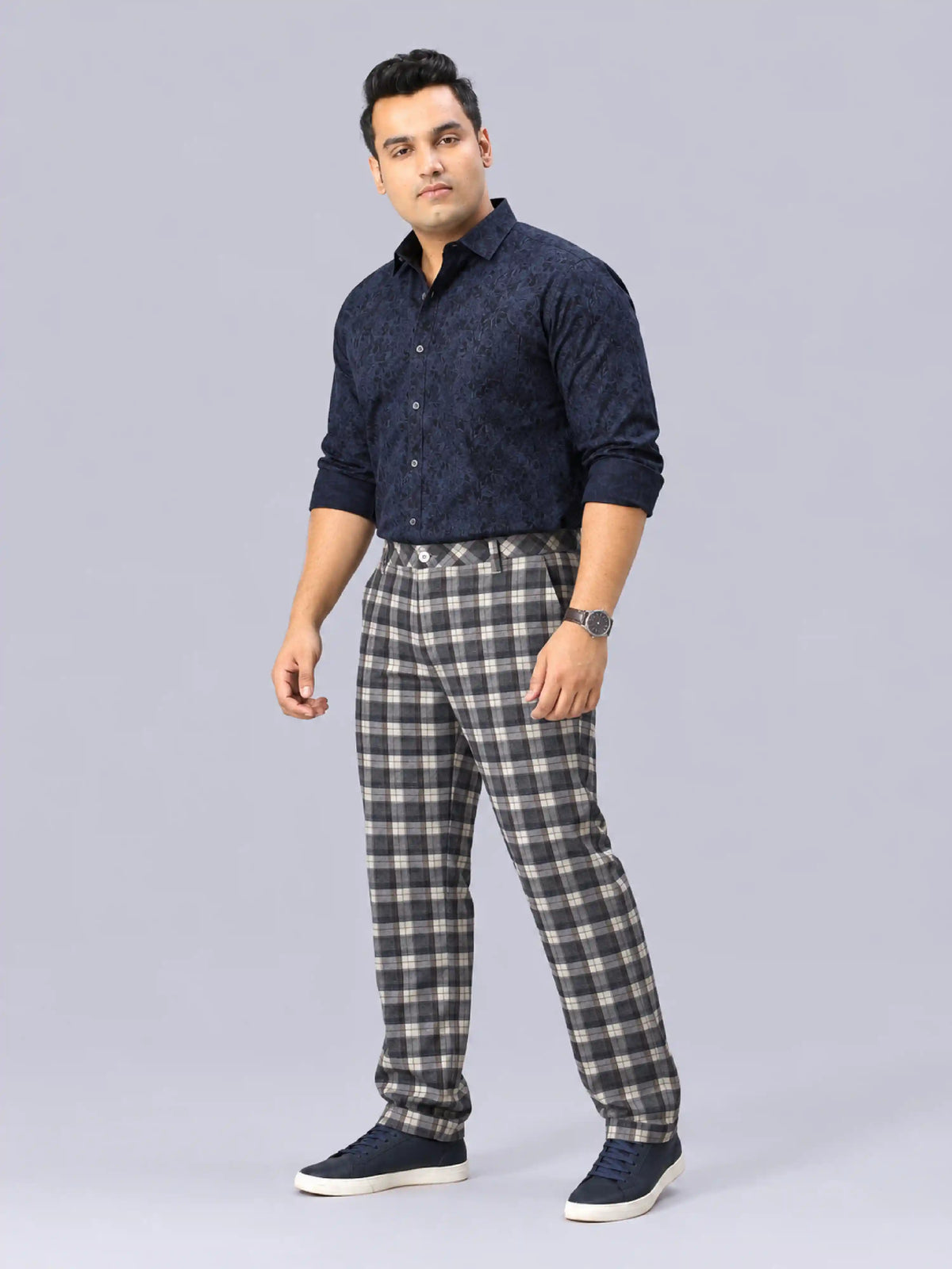 Rust Check Digital Printed Twill Lycra Men's Plus Size Full Pant