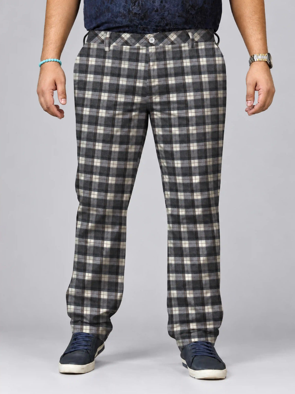 Rust Check Digital Printed Twill Lycra Men's Plus Size Full Pant