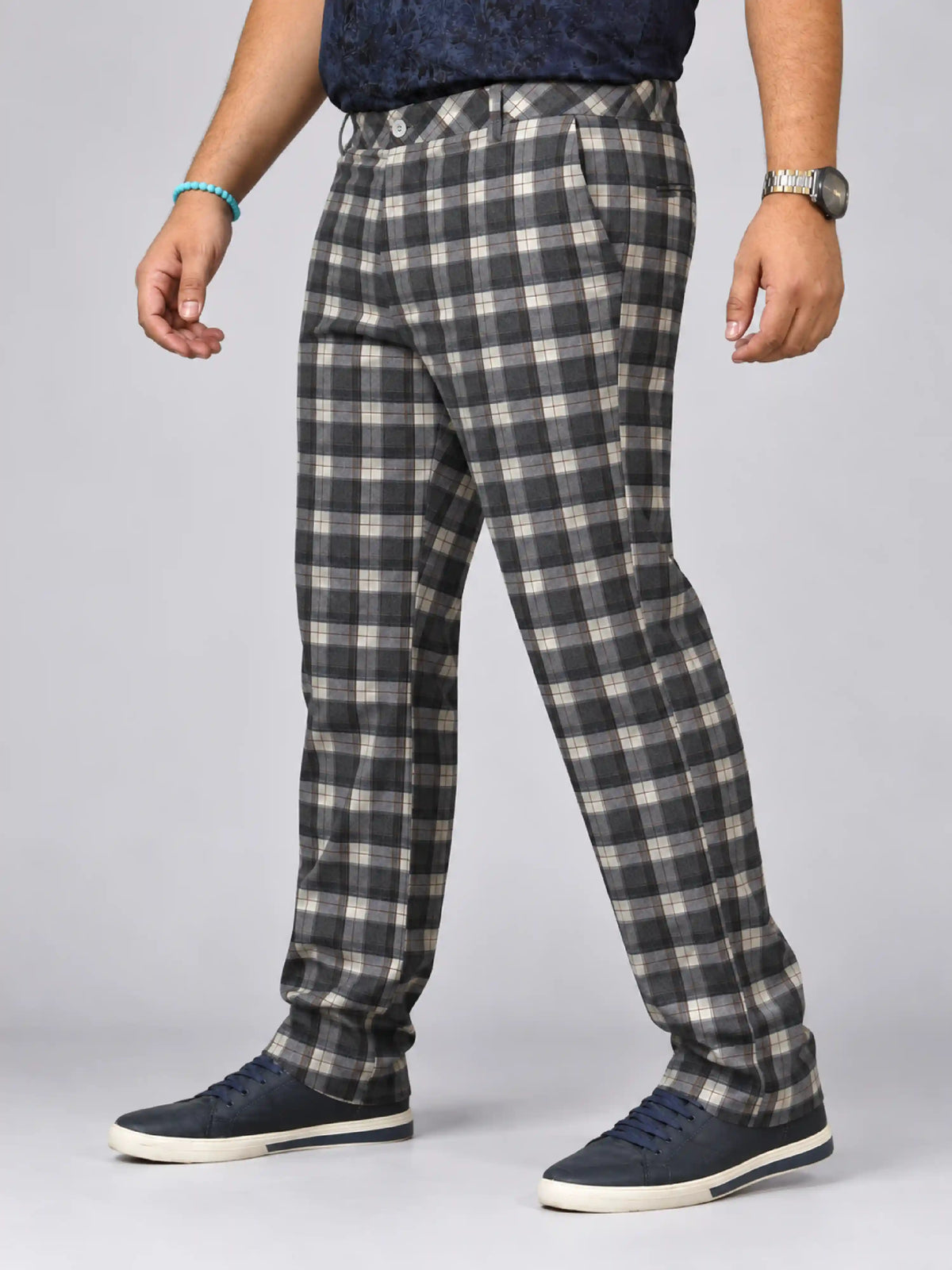 Rust Check Digital Printed Twill Lycra Men's Plus Size Full Pant