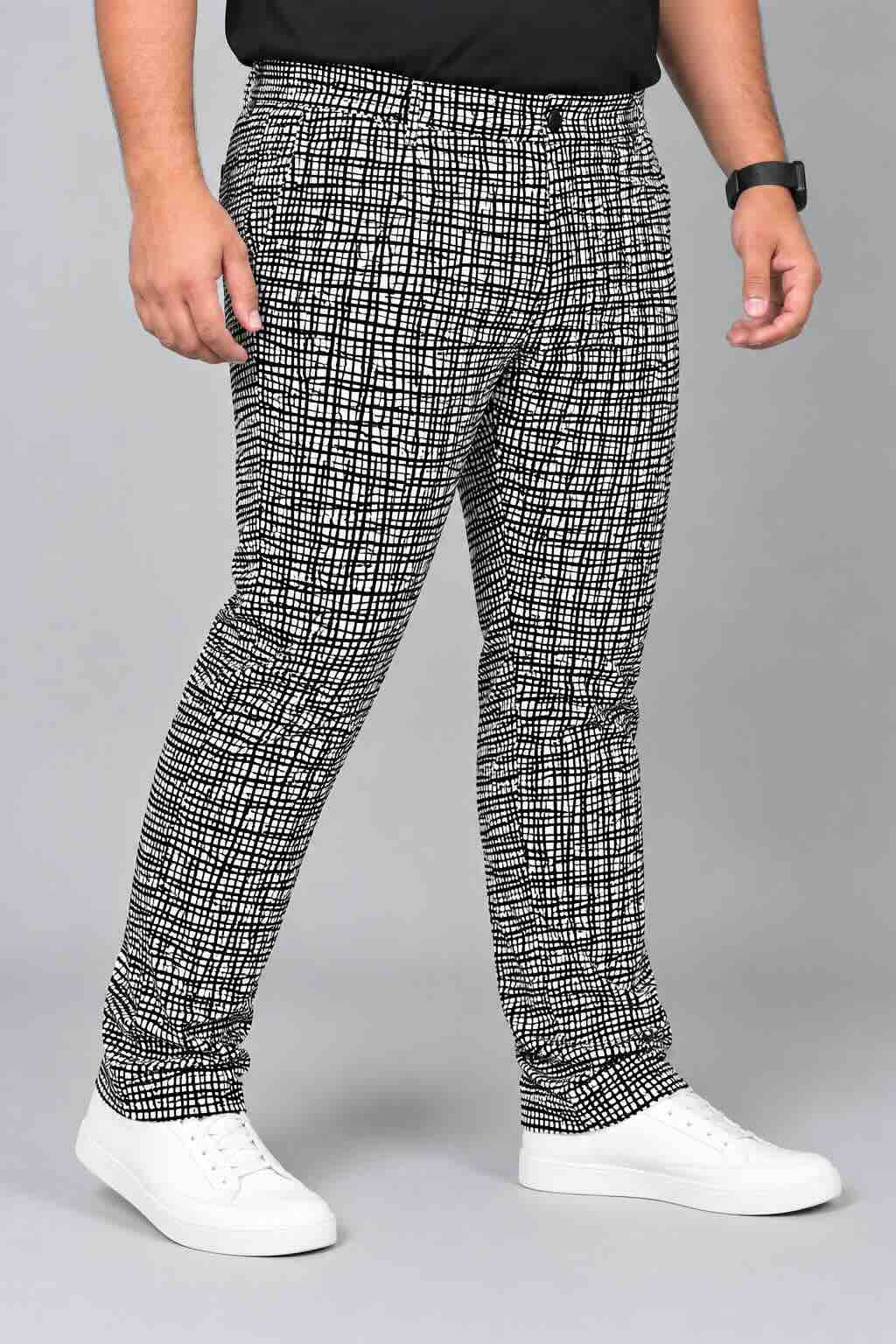 Urban Line Grid Digital Printed Twill Lycra Men's Plus Size Full Pant