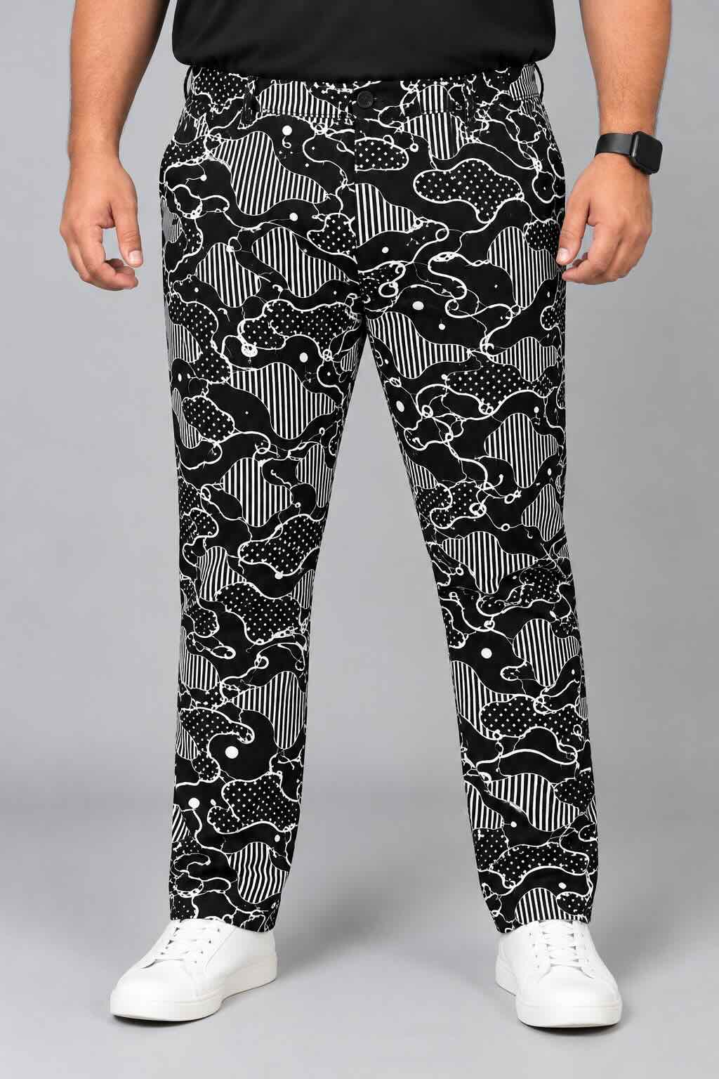 Abstract Camouflage Printed Twill Lycra Men's Plus Size Full Pant