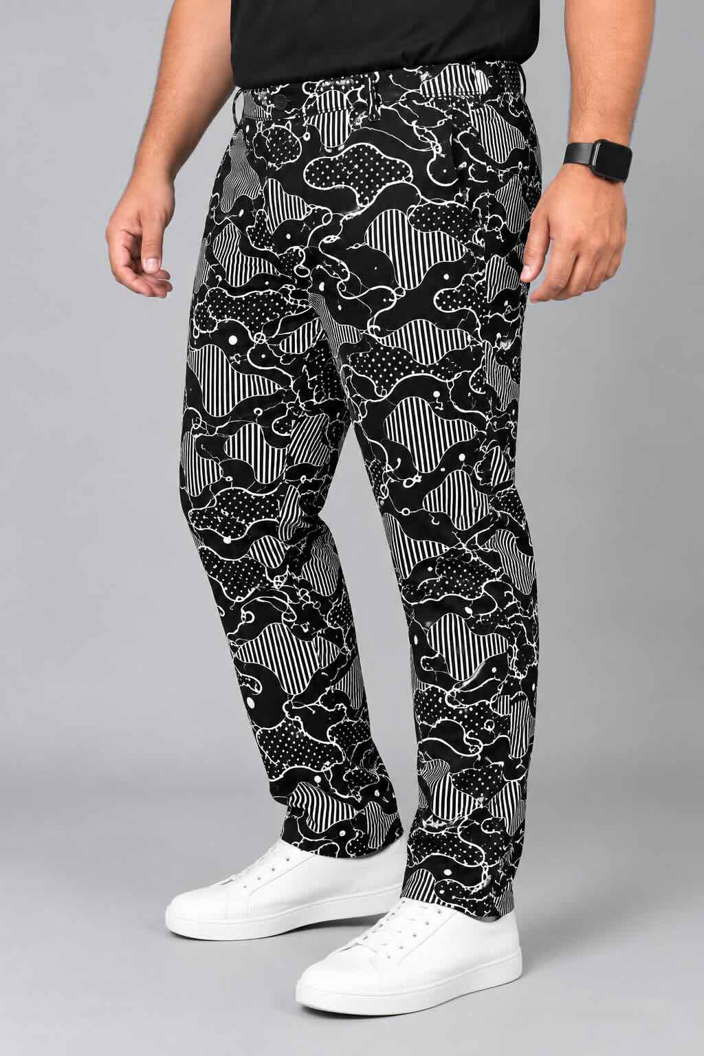 Abstract Camouflage Printed Twill Lycra Men's Plus Size Full Pant