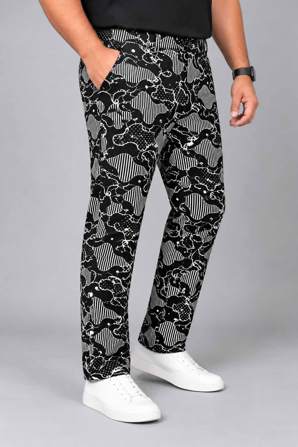 Abstract Camouflage Printed Twill Lycra Men's Plus Size Full Pant