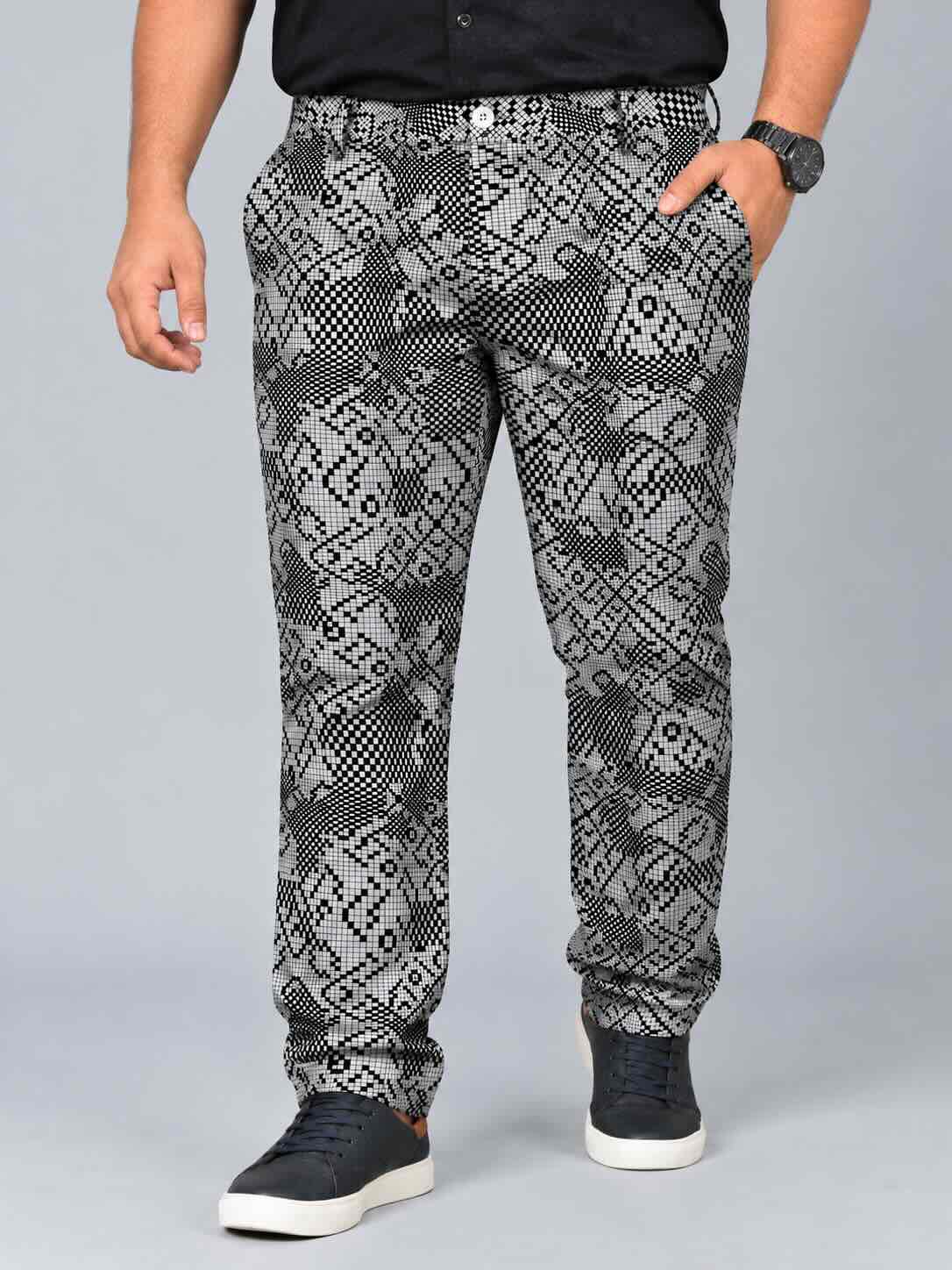 Pixel Paisley Printed Twill Lycra Men's Plus Size Full Pant