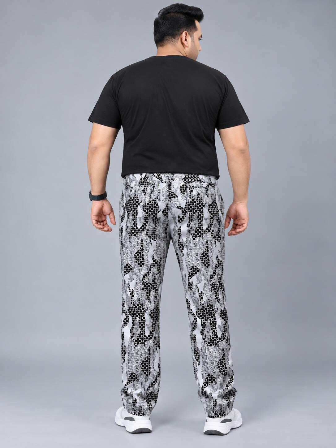 Chevron Camo Printed Twill Lycra Men's Plus Size Full Pant