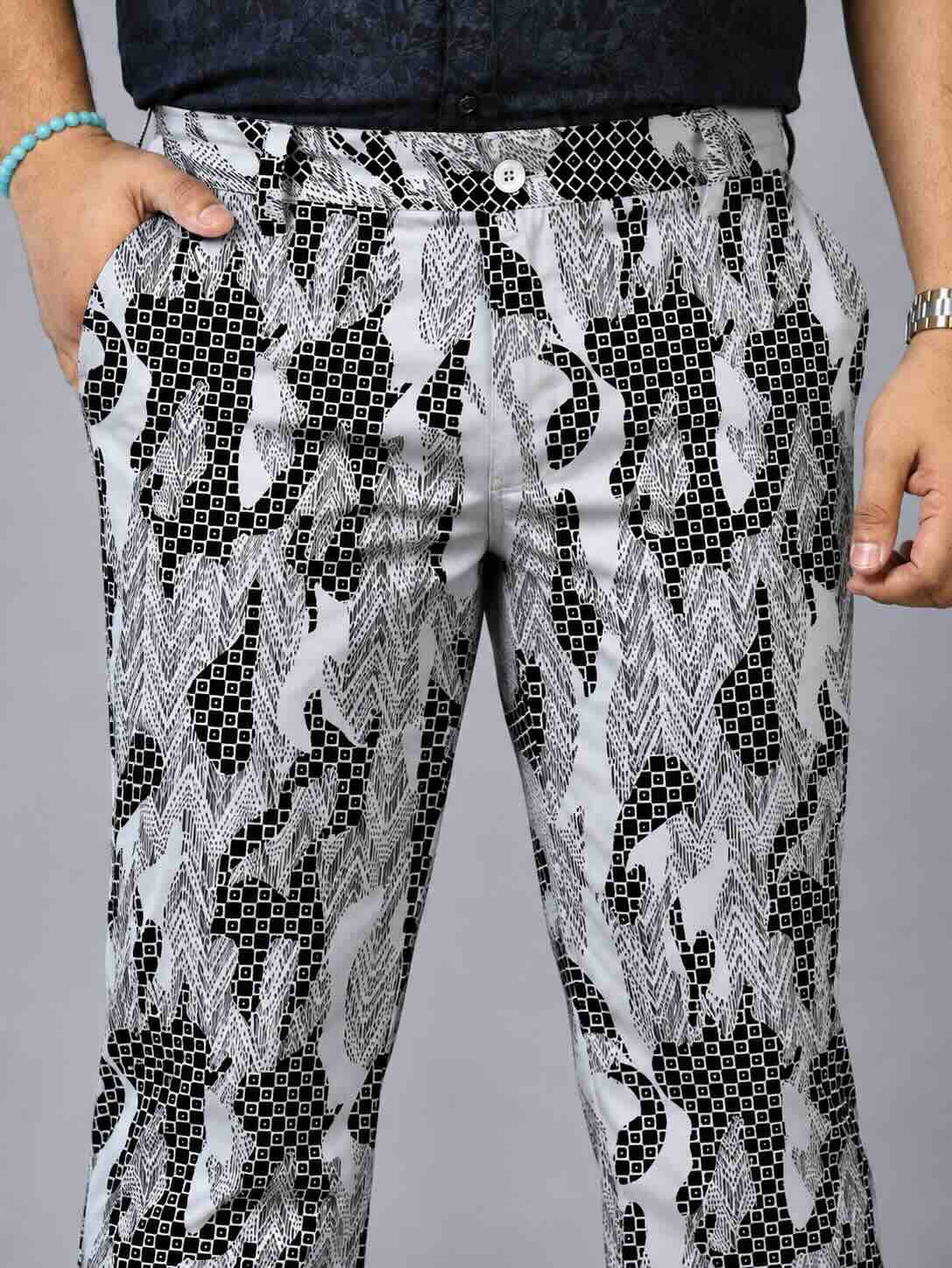 Chevron Camo Printed Twill Lycra Men's Plus Size Full Pant