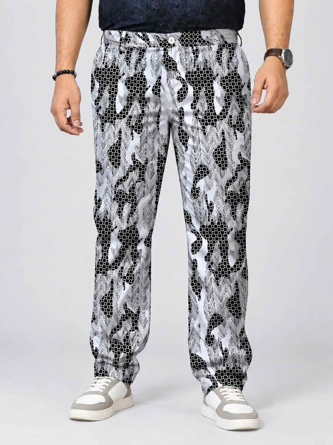 Chevron Camo Printed Twill Lycra Men's Plus Size Full Pant