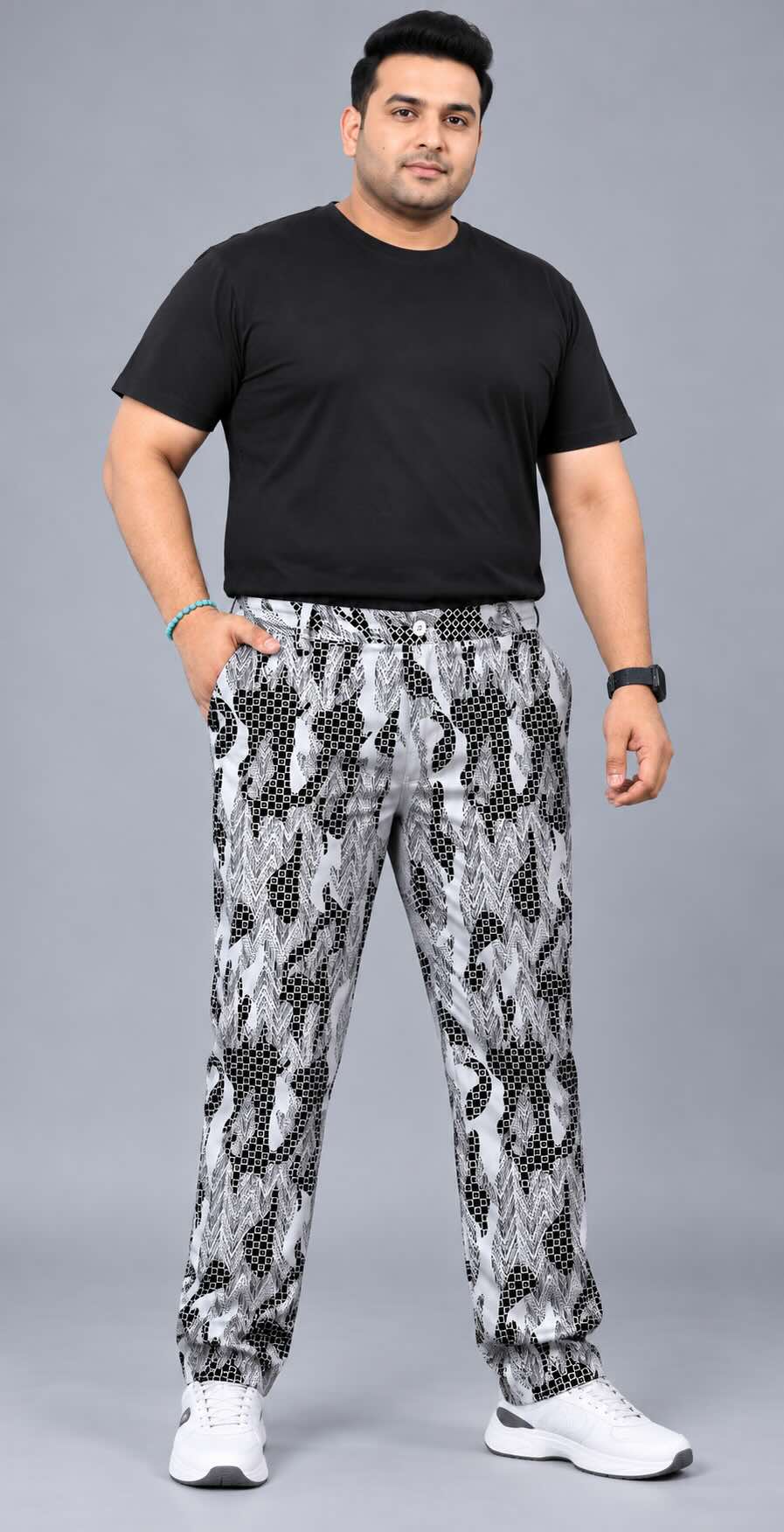 Chevron Camo Printed Twill Lycra Men's Plus Size Full Pant