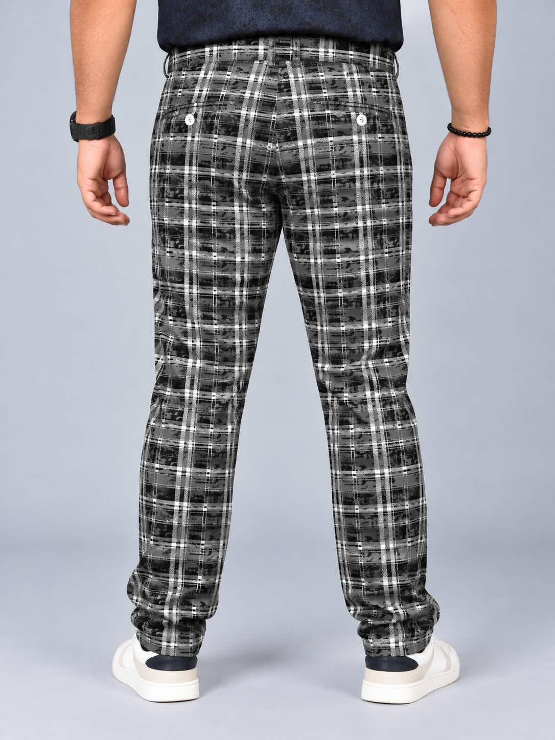 Classic Stone Checks Printed Twill Lycra Men's Plus Size Full Pant
