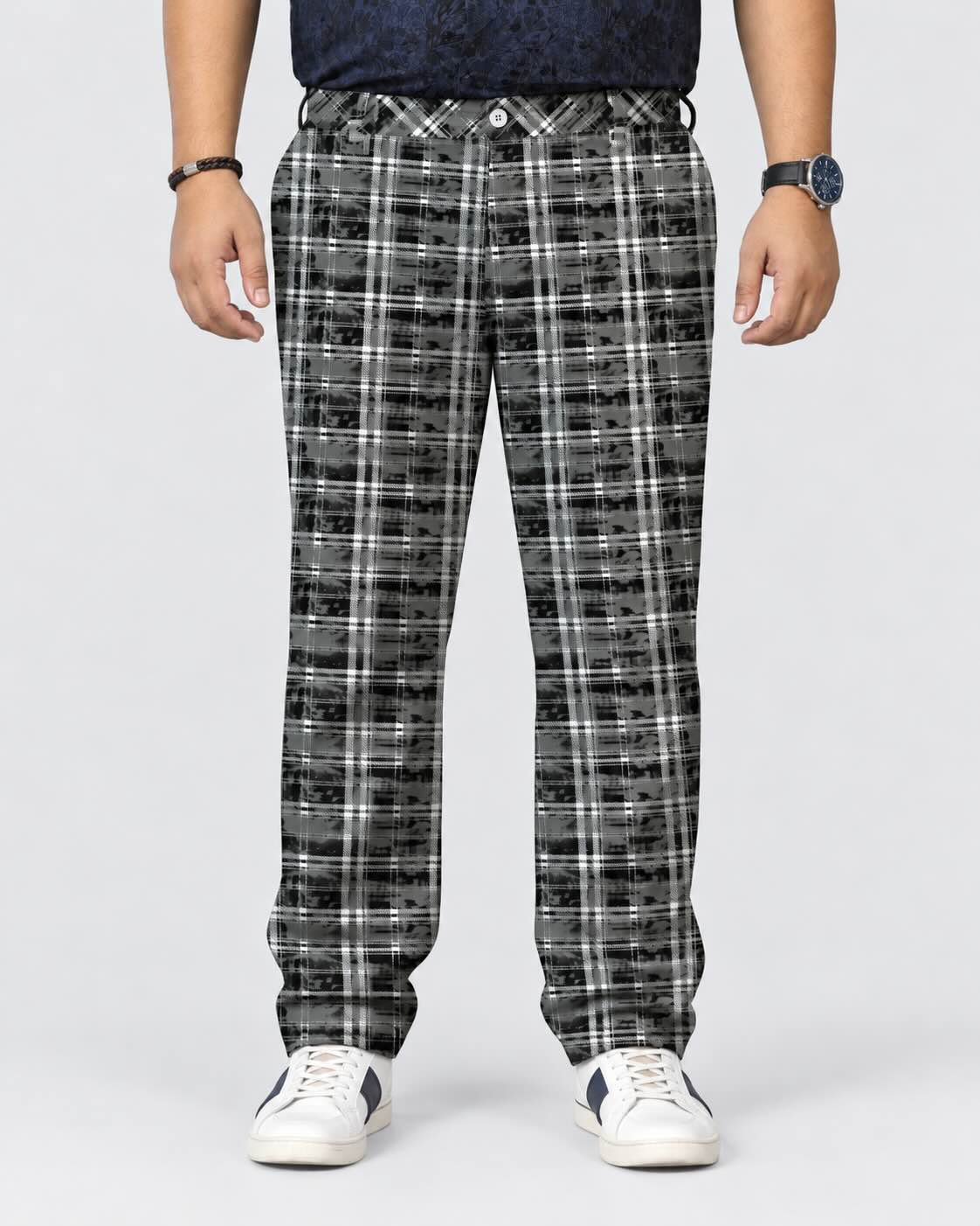 Classic Stone Checks Printed Twill Lycra Men's Plus Size Full Pant