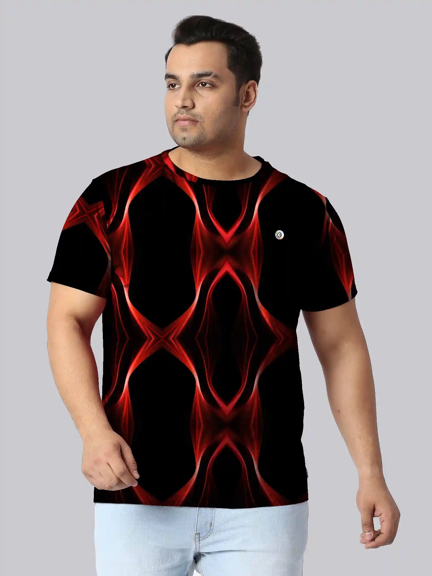Abstract Black Curves Digital Printed Plus Size T-shirt