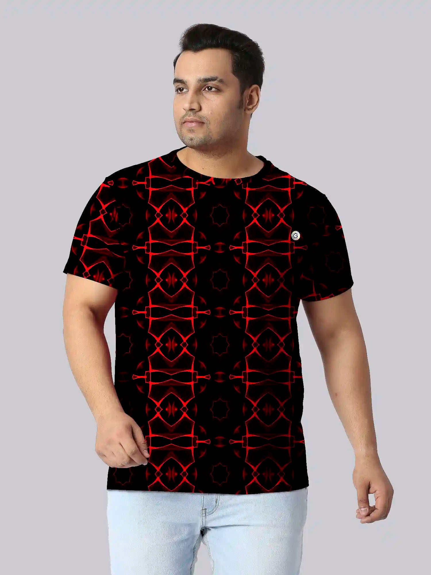 Abstract Red Digital Printed Plus Size T-shirt