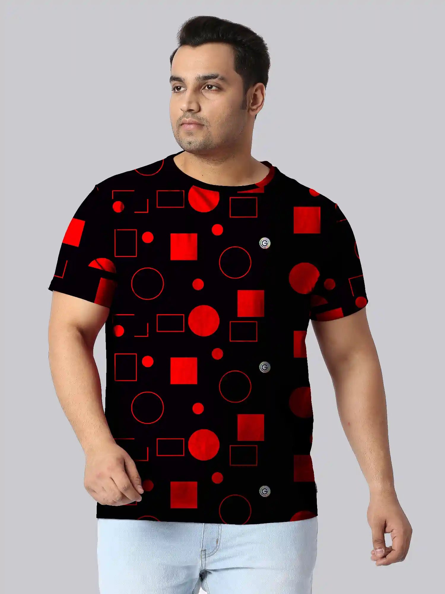 Red Circular Shapes Digital Printed Plus Size T-shirt