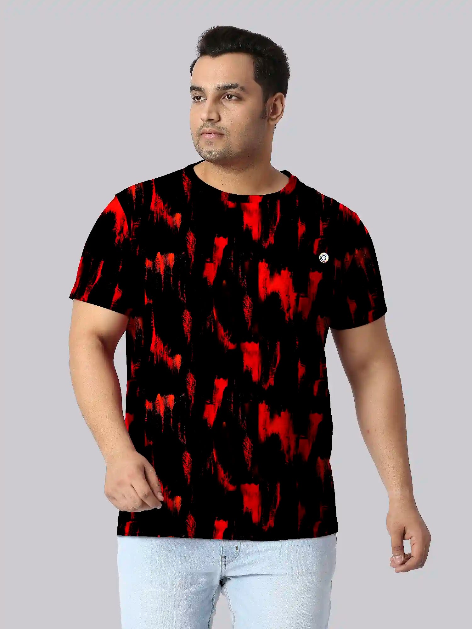 Streaks and Patches Digital Printed Plus Size T-shirt