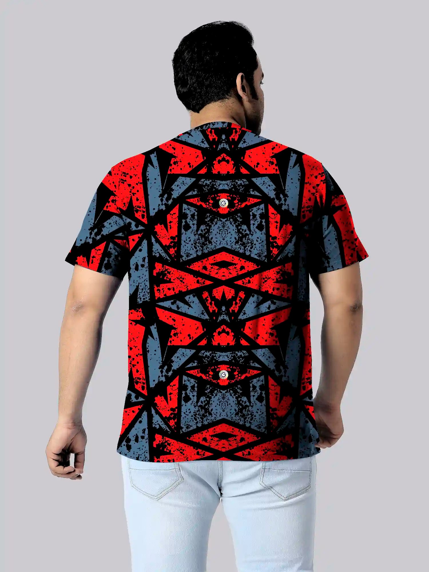 Abstract Triangles Red Digital Printed Plus Size T-shirt