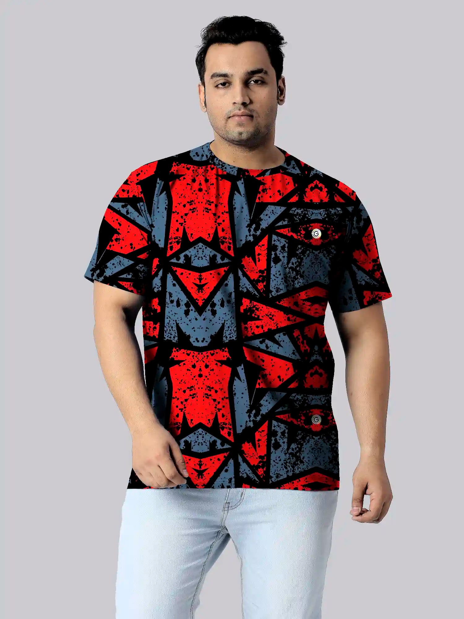 Abstract Triangles Red Digital Printed Plus Size T-shirt