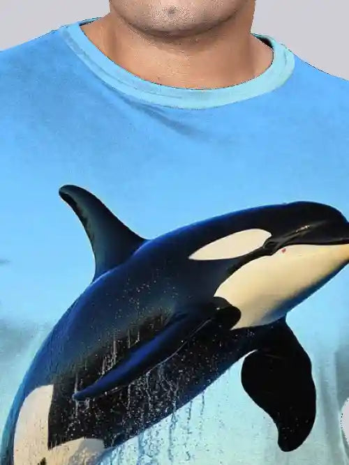 Dolphin Jumping Digital Printed Plus Size T-shirt
