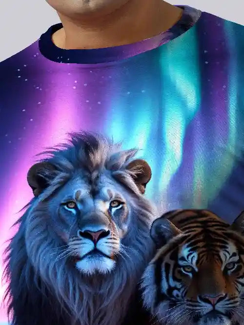 Lion and Tiger Digital Printed Plus Size T-shirt
