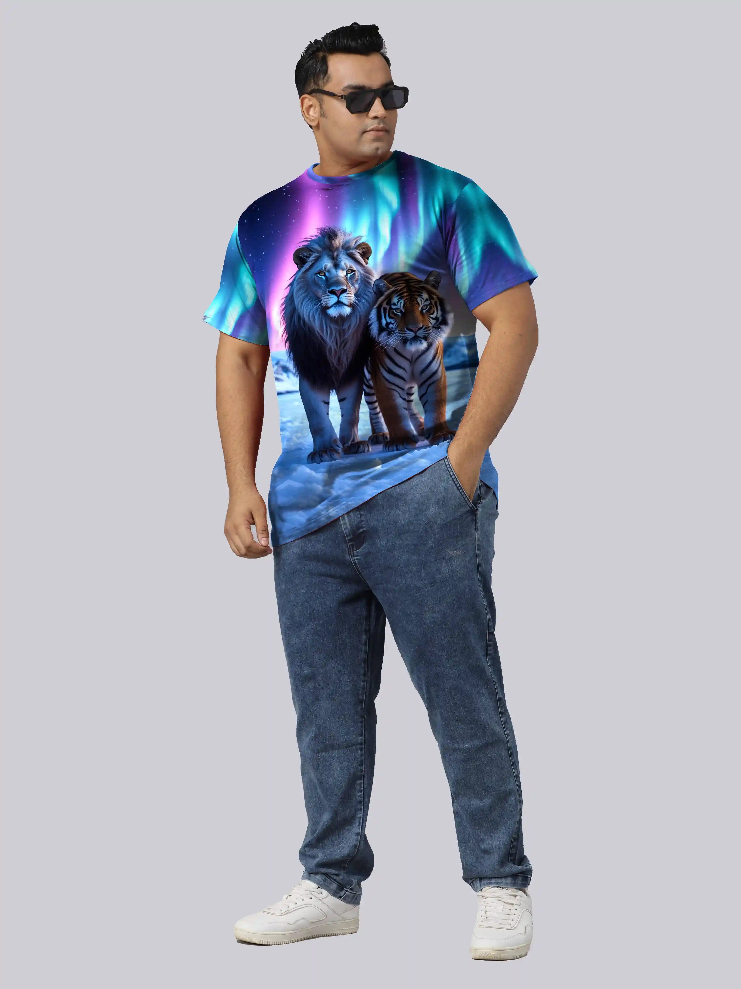 Lion and Tiger Digital Printed Plus Size T-shirt