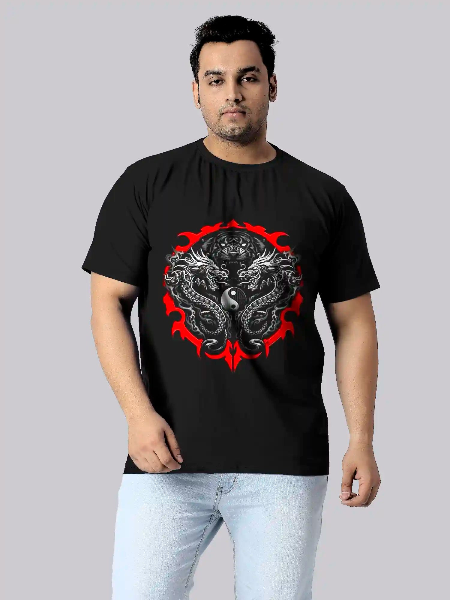 Black Red Dragon Digital Printed Plus Size T-shirt