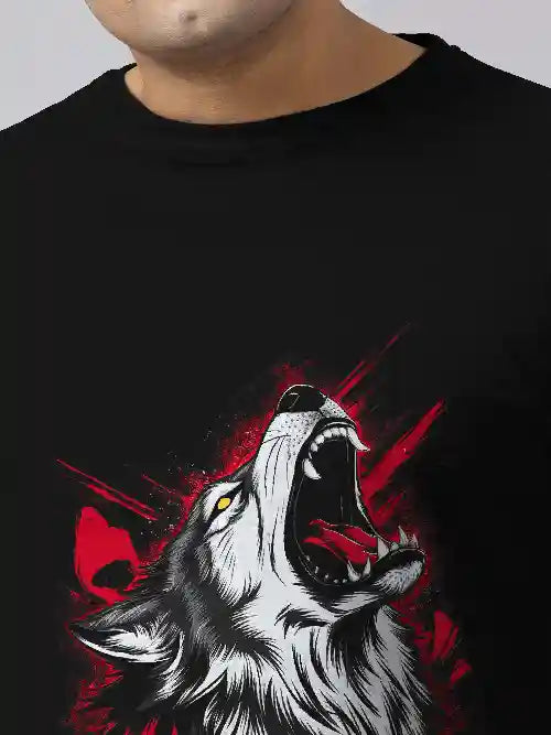 Gray Wolf Digital Printed Plus Size T-shirt