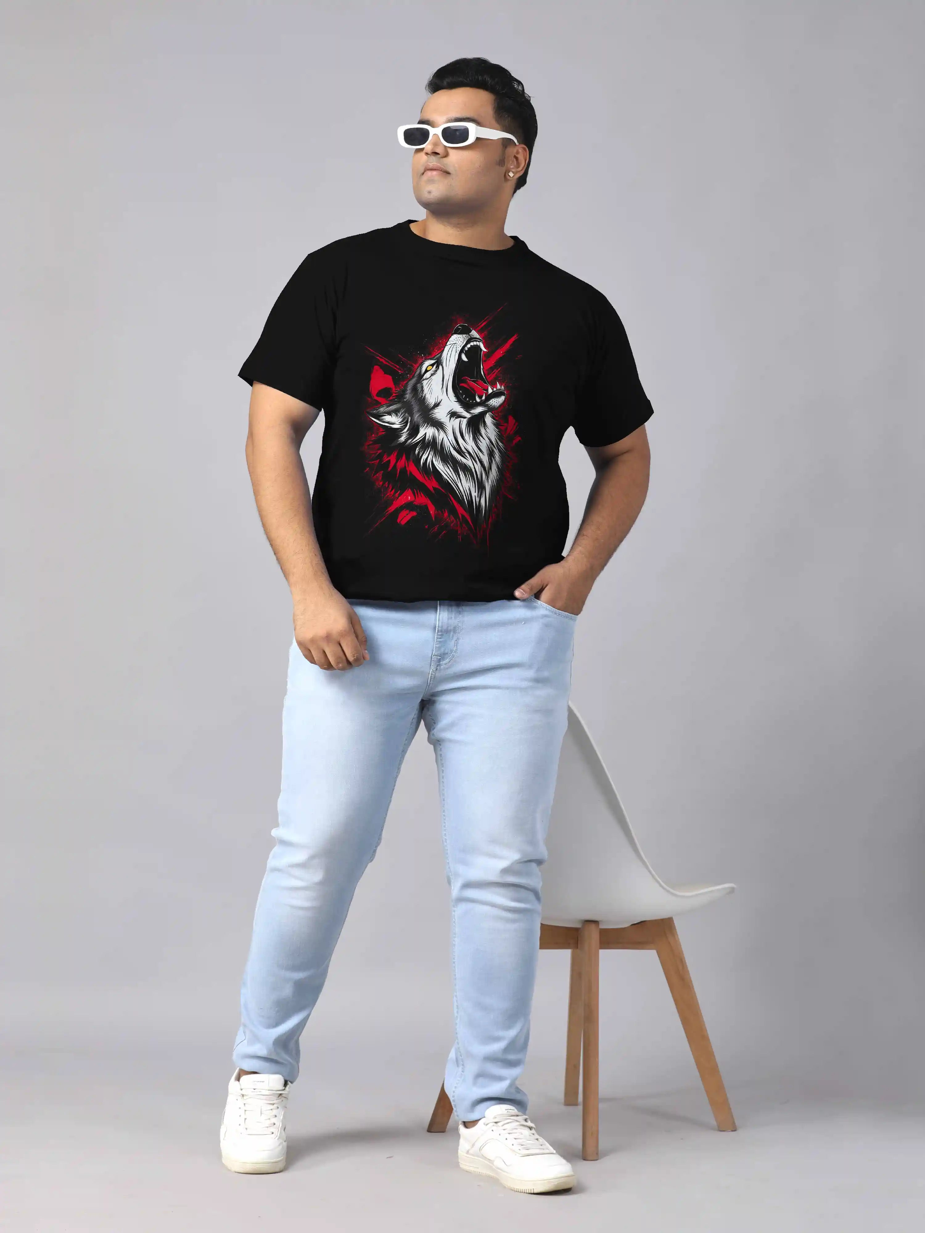 Gray Wolf Digital Printed Plus Size T-shirt