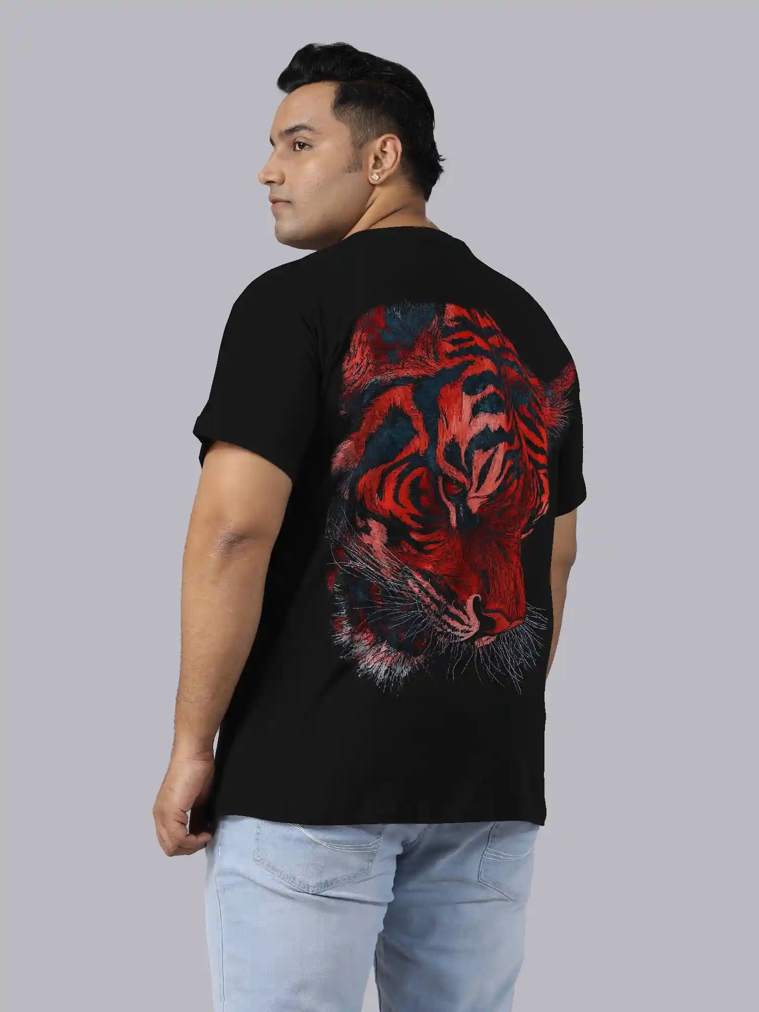 Fierce Tiger Head Digital Printed Plus Size T-shirt