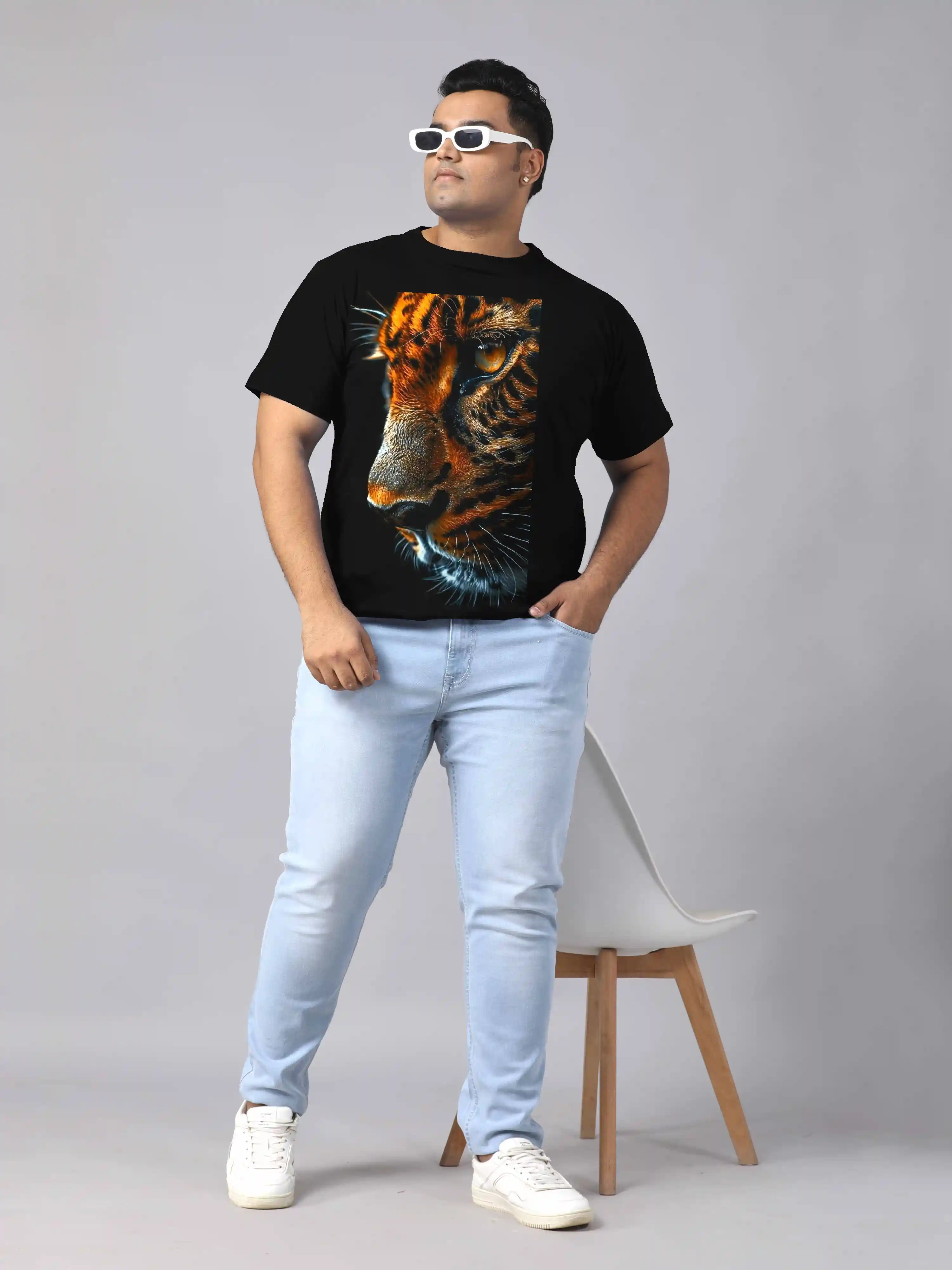 Fierce Tiger Head Digital Printed Plus Size T-shirt