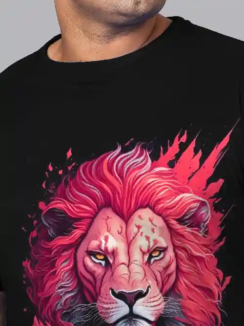 Red Lion Face Digital Printed Plus Size T-shirt