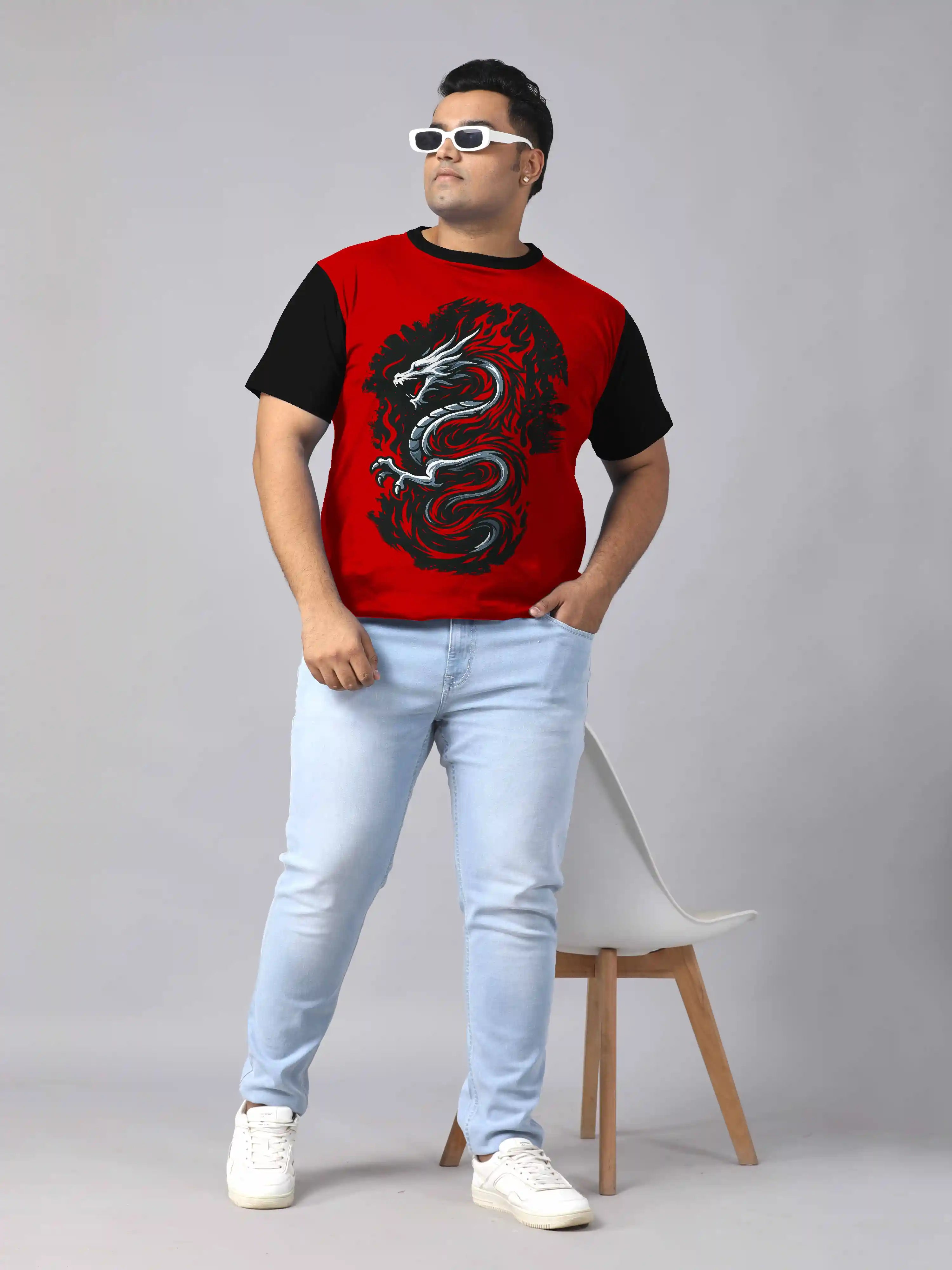 Black Dragon Digital Printed Plus Size T-shirt