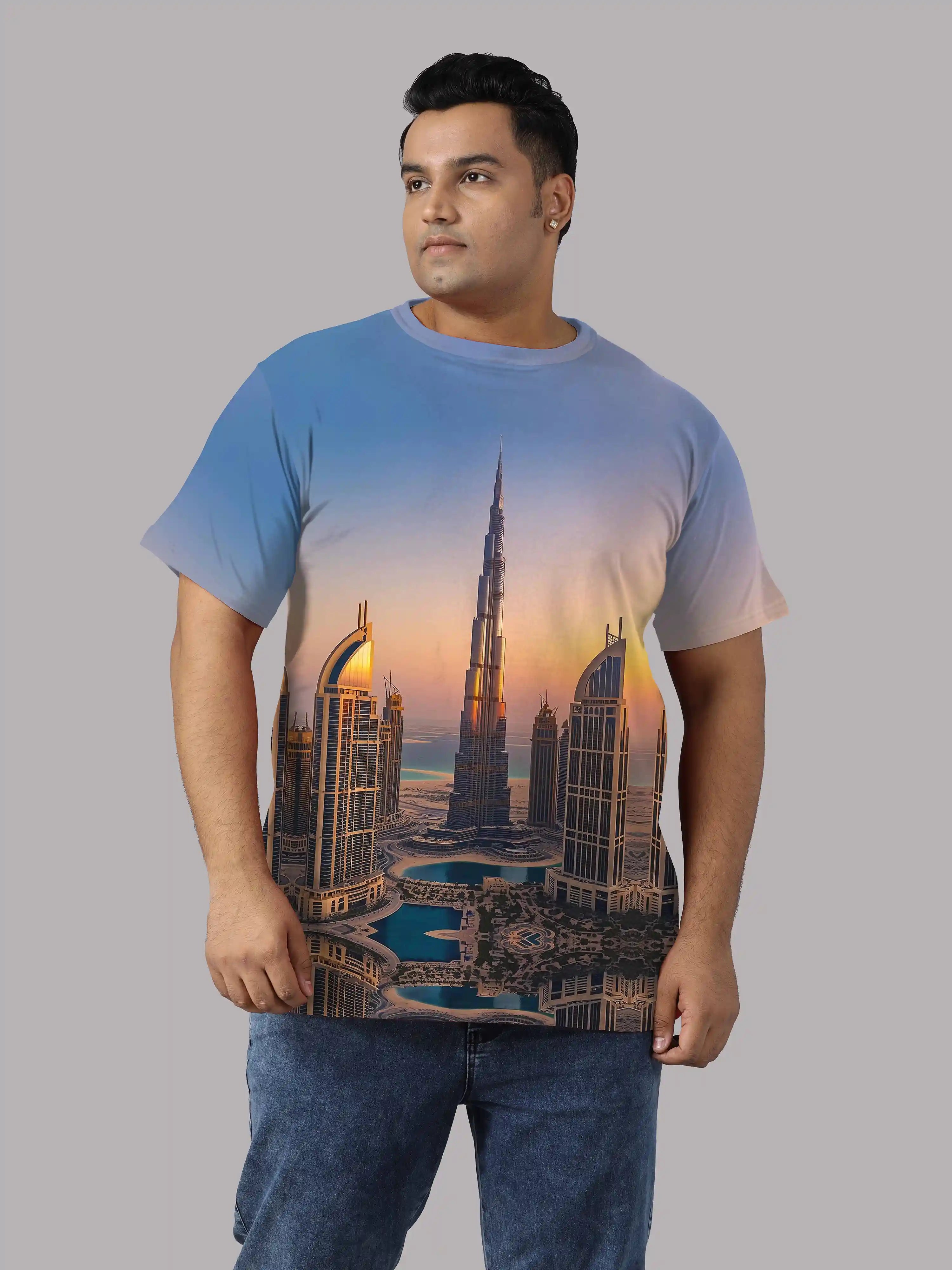 Burj Khalifa Tower Digital Printed Plus Size T-shirt