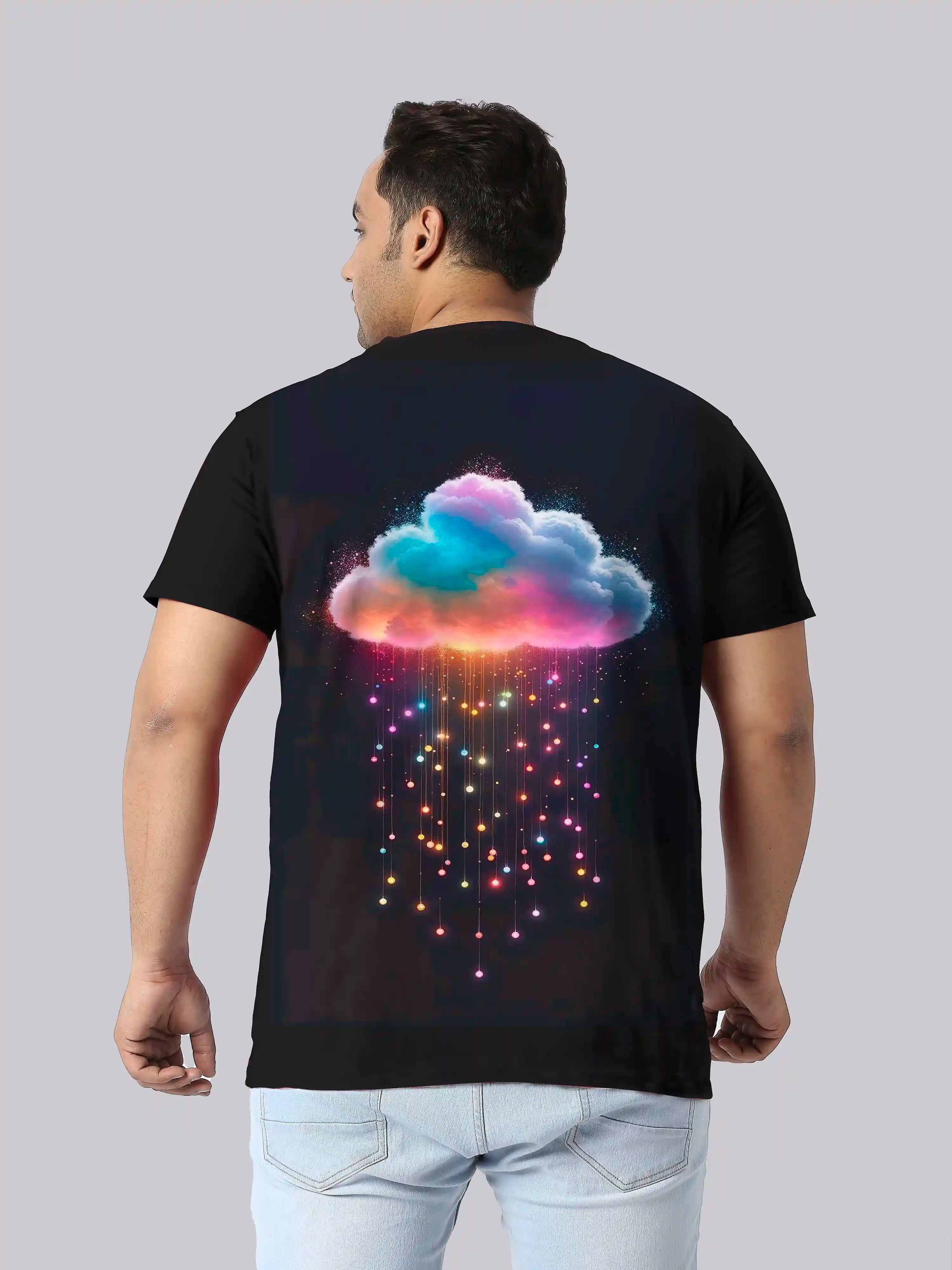 Cloud Raining Digital Printed Plus Size T-shirt