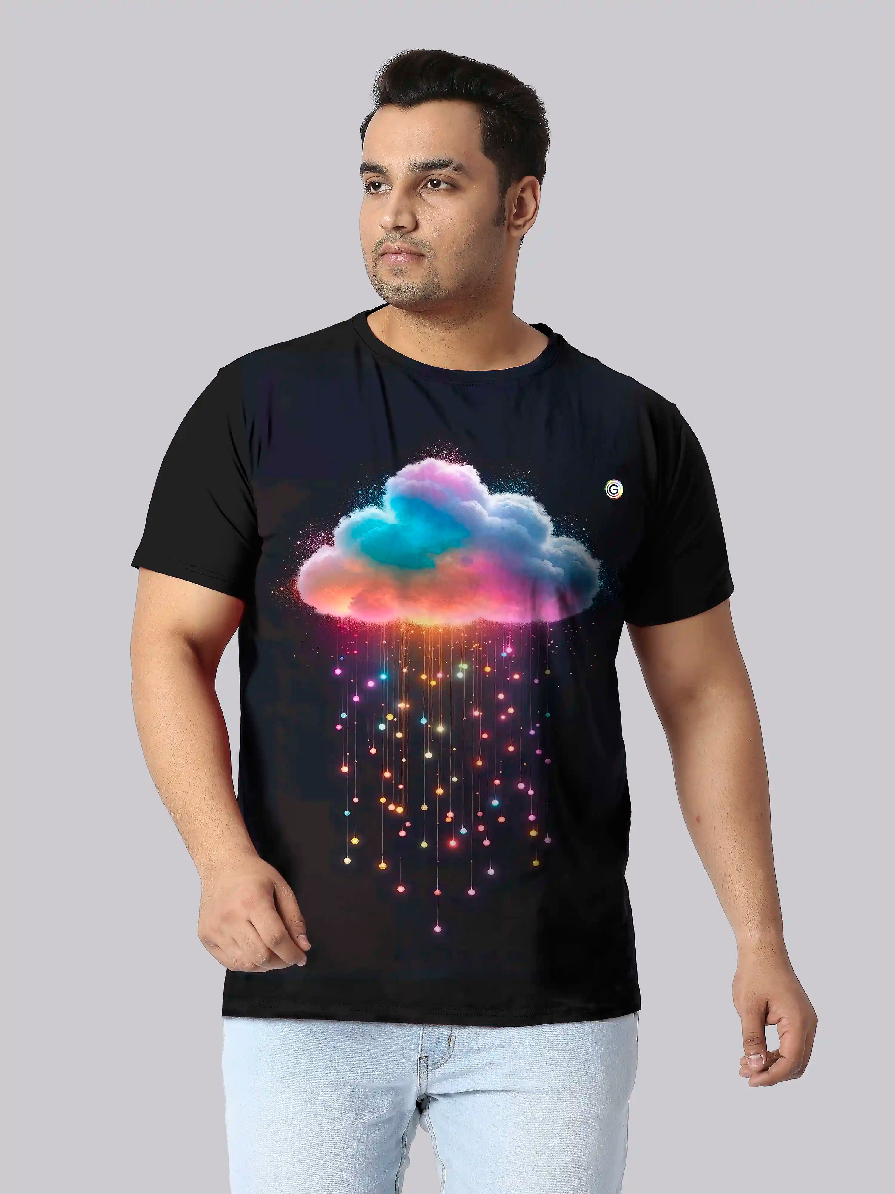 Cloud Raining Digital Printed Plus Size T-shirt