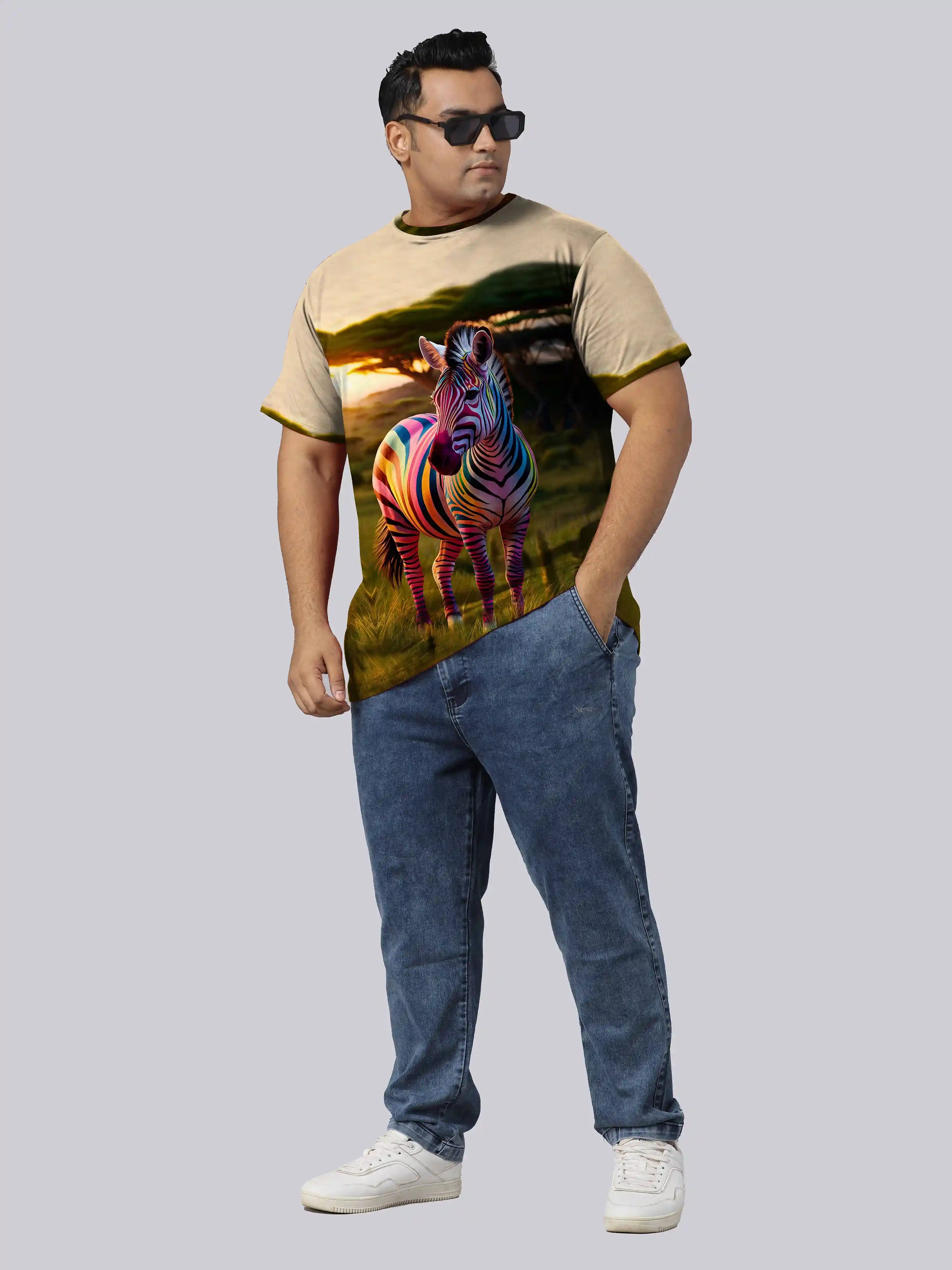 Colorful Zebra Digital Printed Plus Size T-shirt