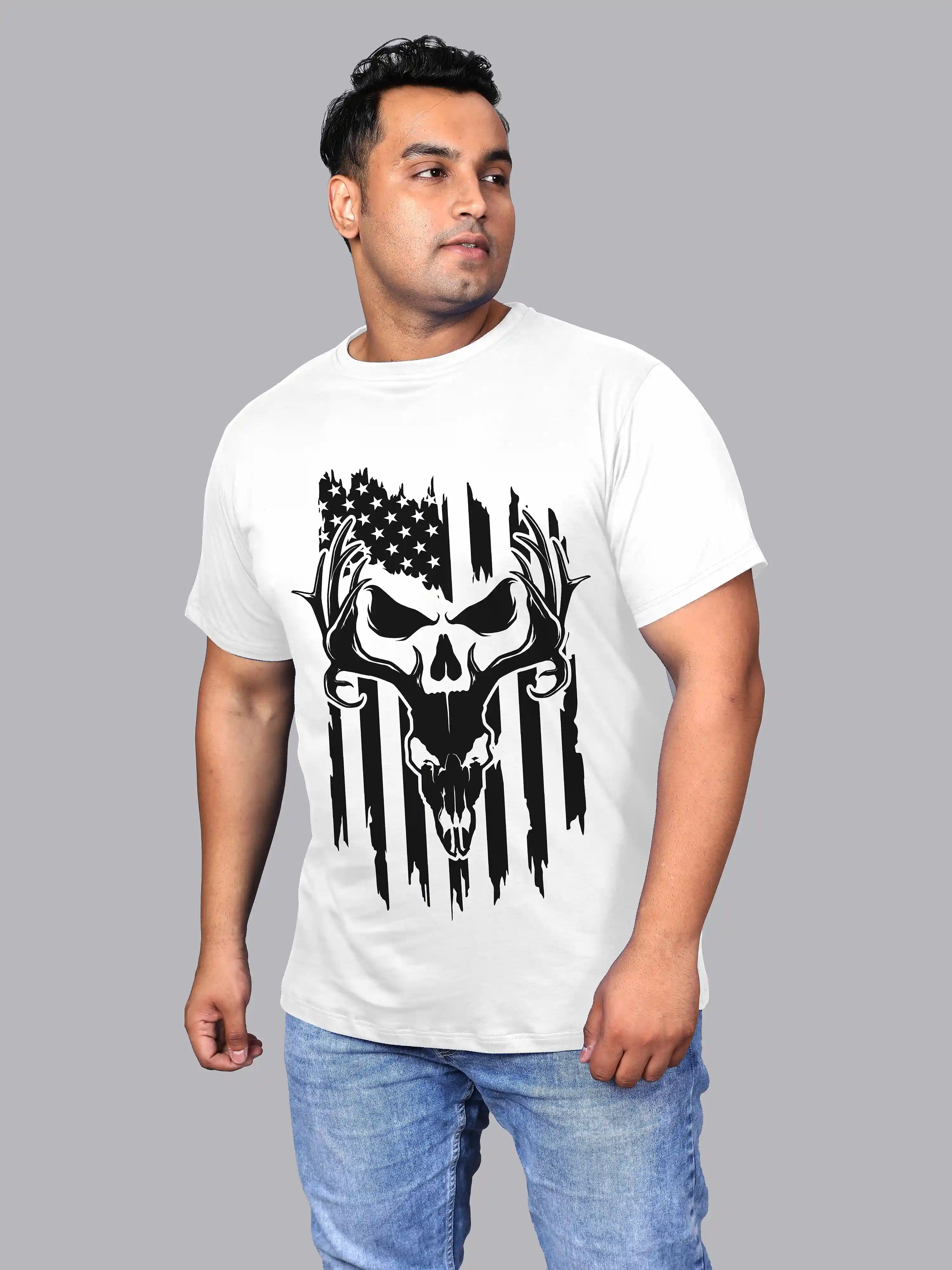 Deer Skull Digital Printed Plus Size T-shirt