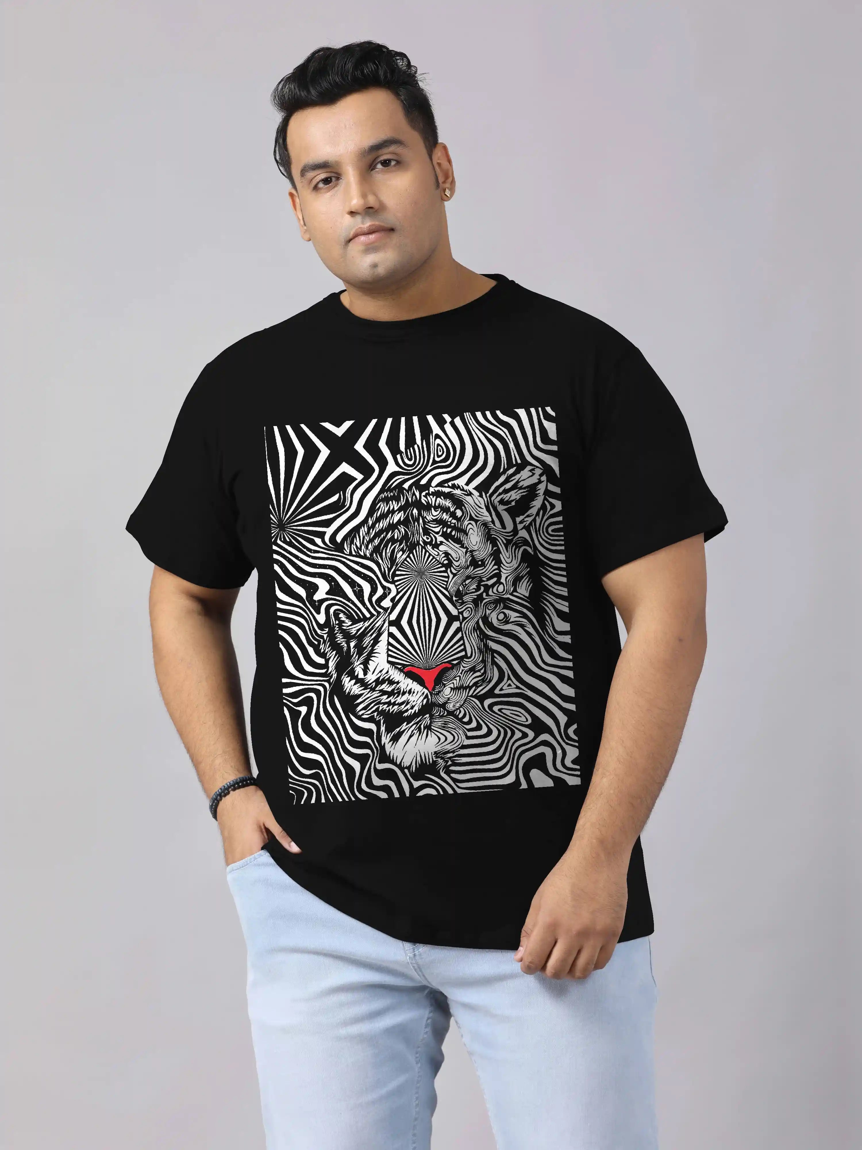 Tiger Illusion Digital Printed Plus Size T-shirt