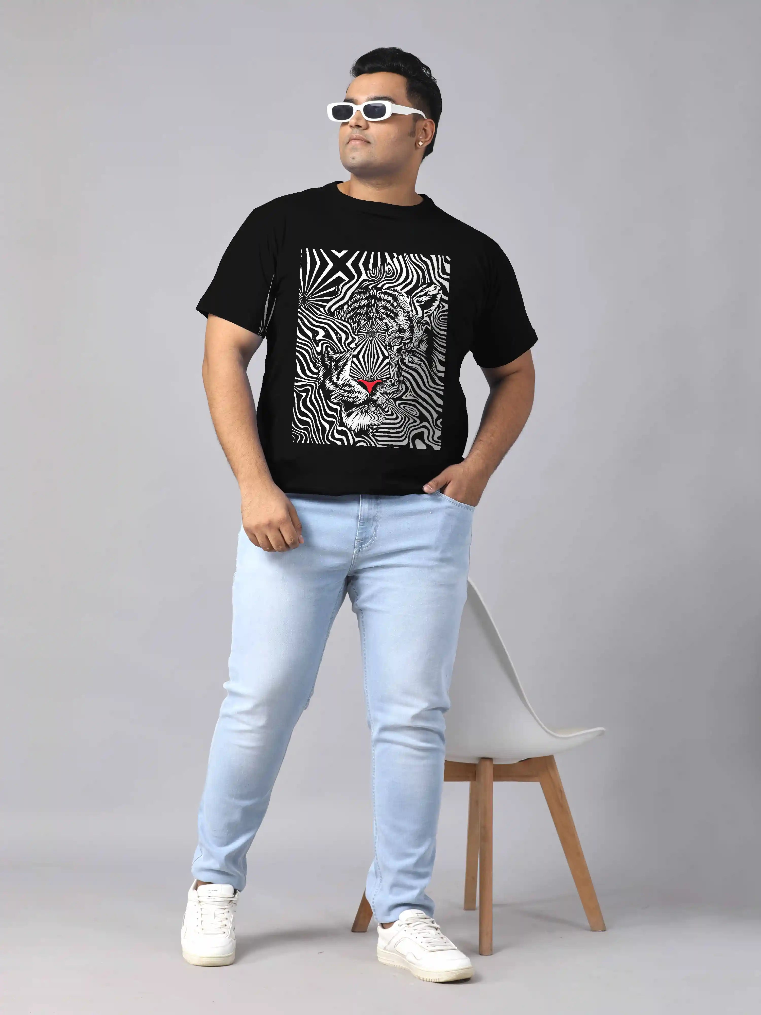 Tiger Illusion Digital Printed Plus Size T-shirt