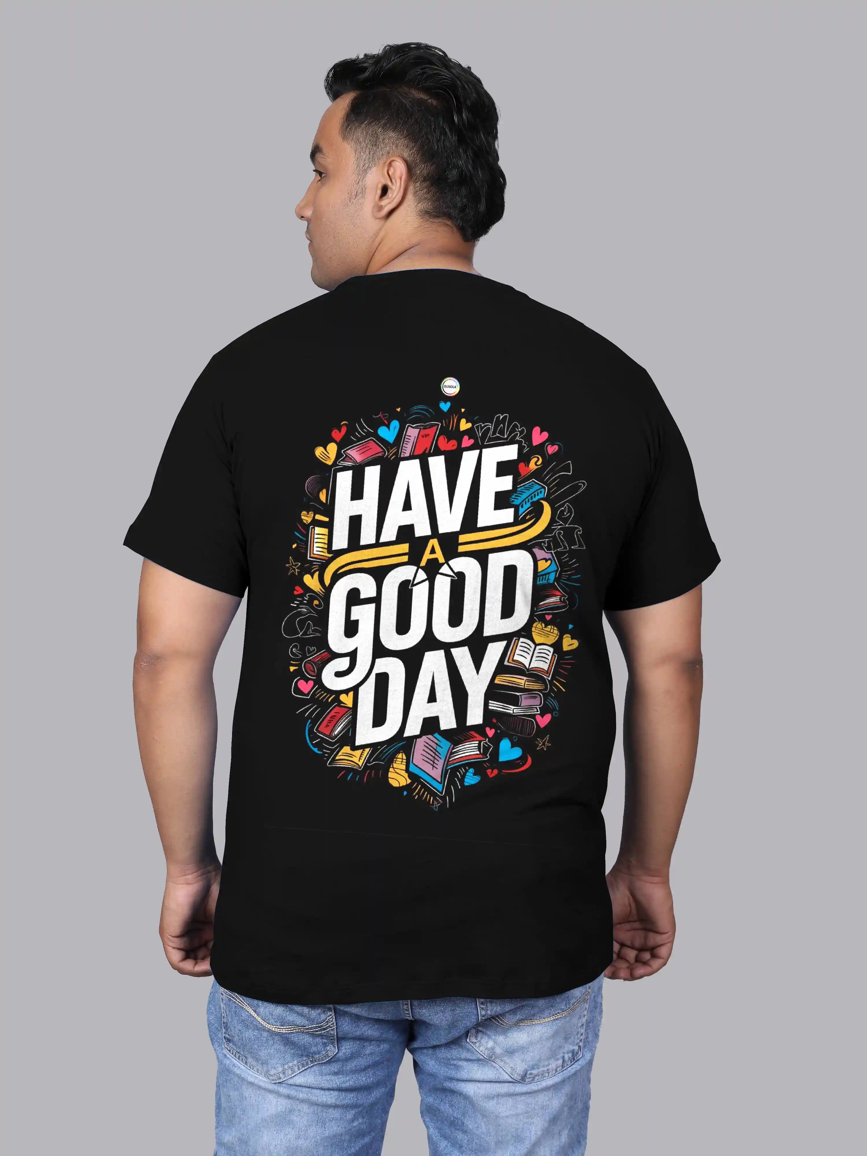 Have Good Day Black Digital Printed Plus Size T-shirt