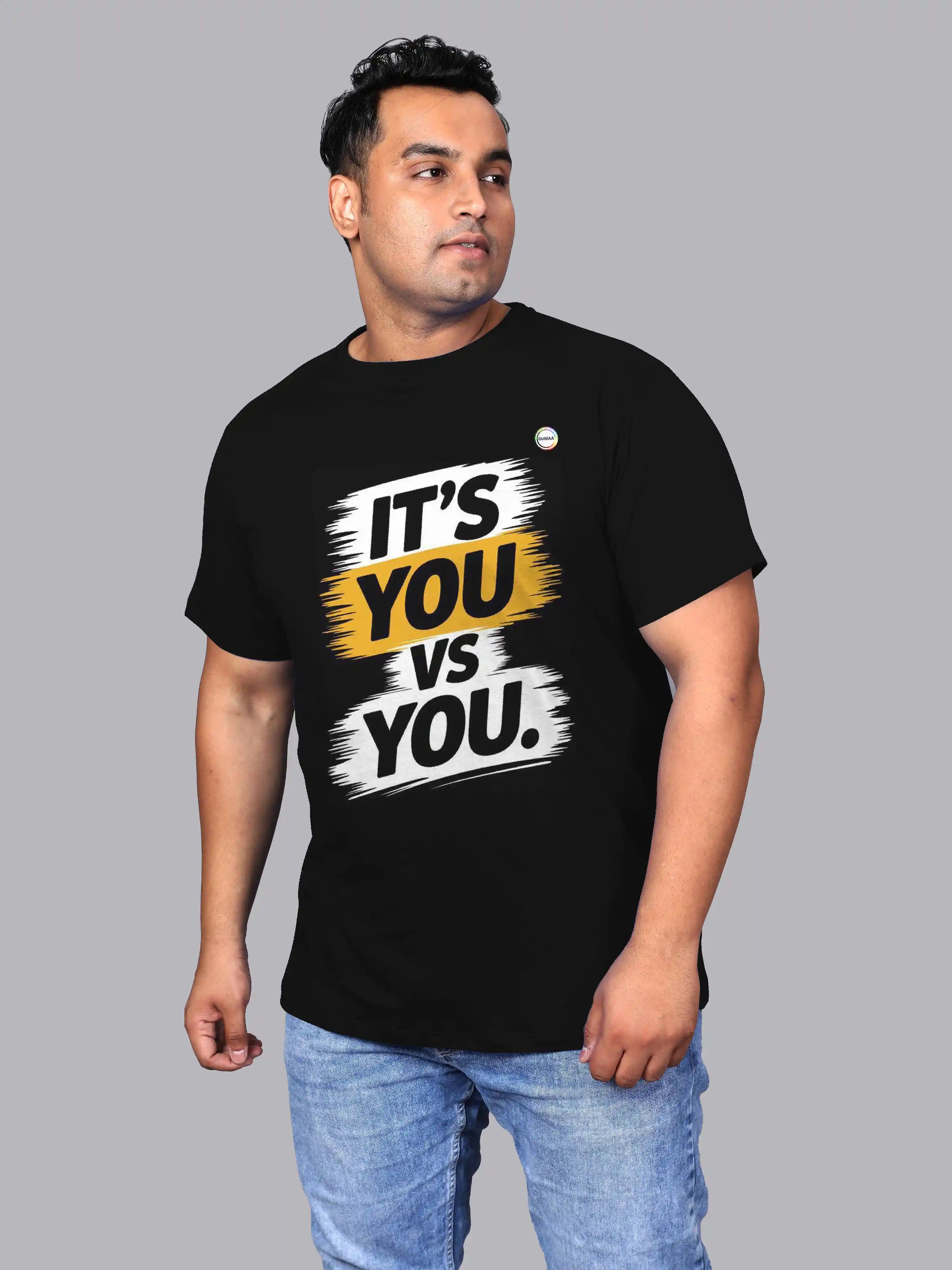 Have Good Day Black Digital Printed Plus Size T-shirt