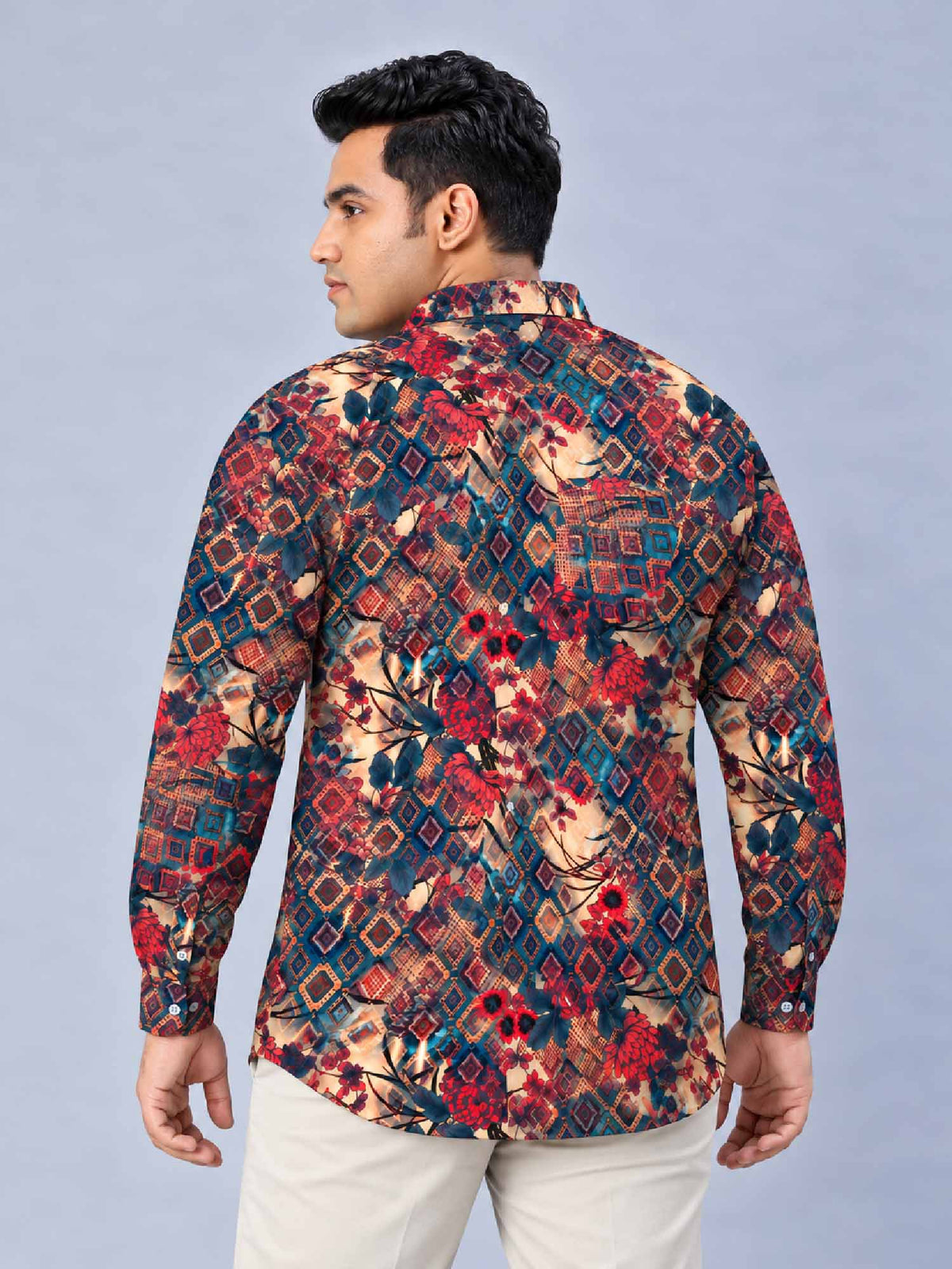 Persian Bloom Digital Printed Men's Plus Size Silk Full Shirt