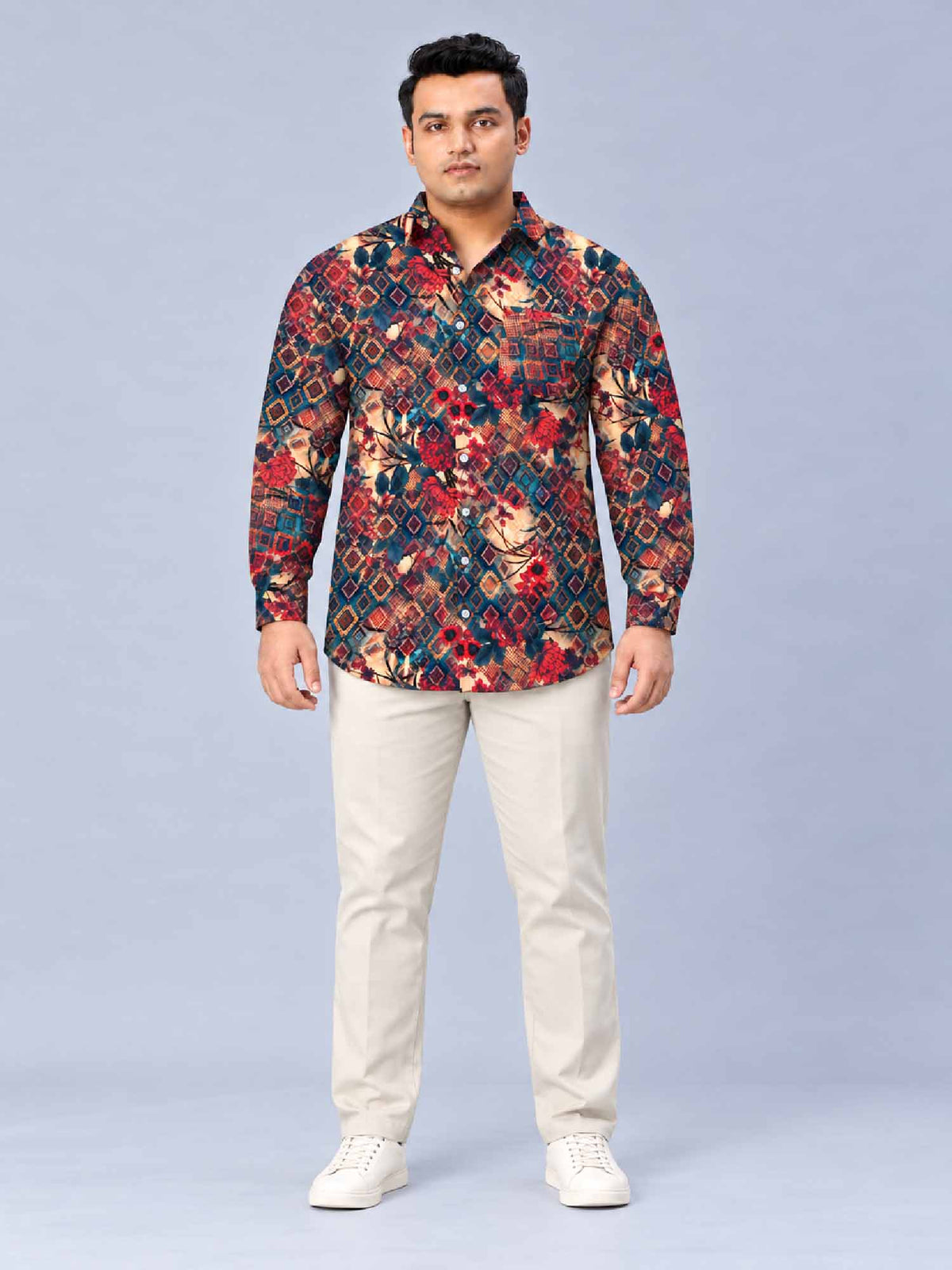 Persian Bloom Digital Printed Men's Plus Size Silk Full Shirt