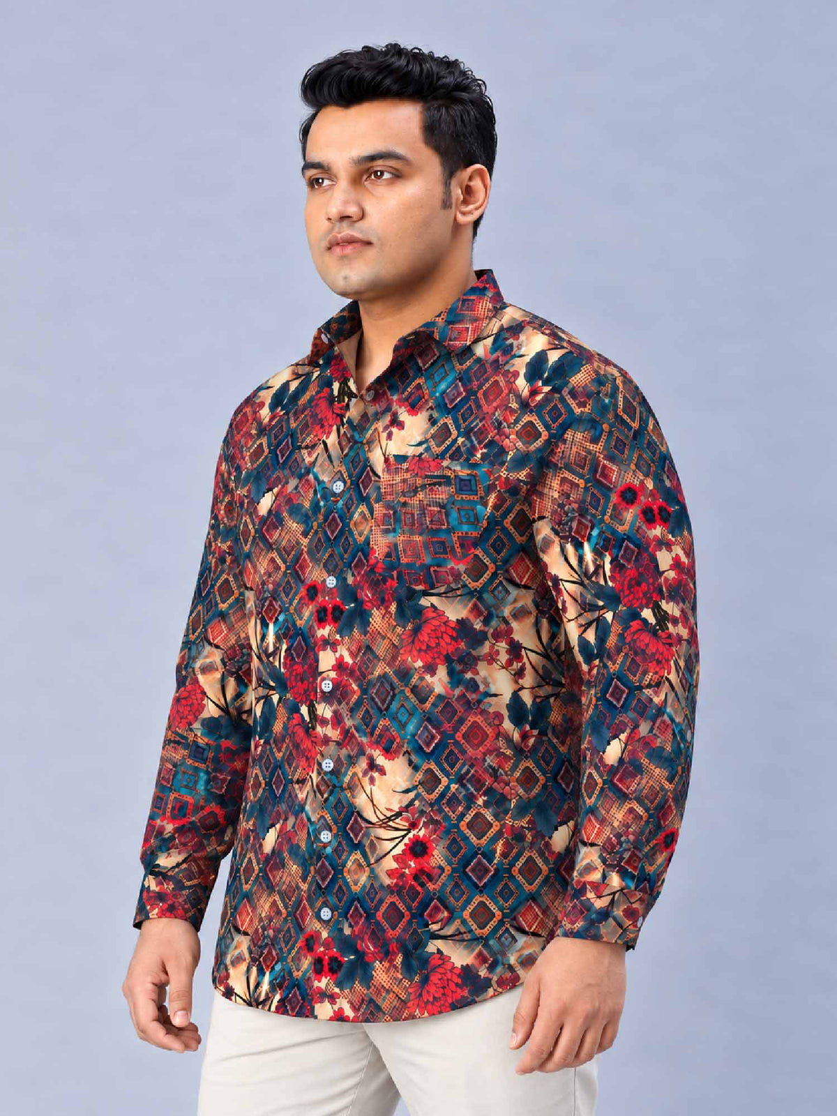 Persian Bloom Digital Printed Men's Plus Size Silk Full Shirt