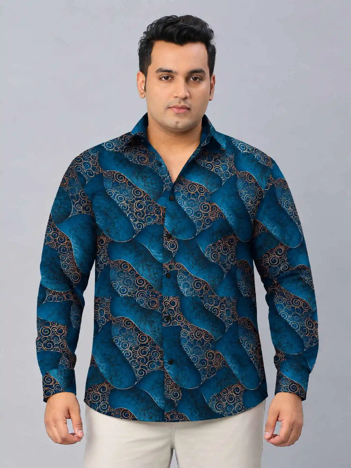 Royal Eclipse Floral Digital Printed Men's Plus Size Full Sleeve Shirt
