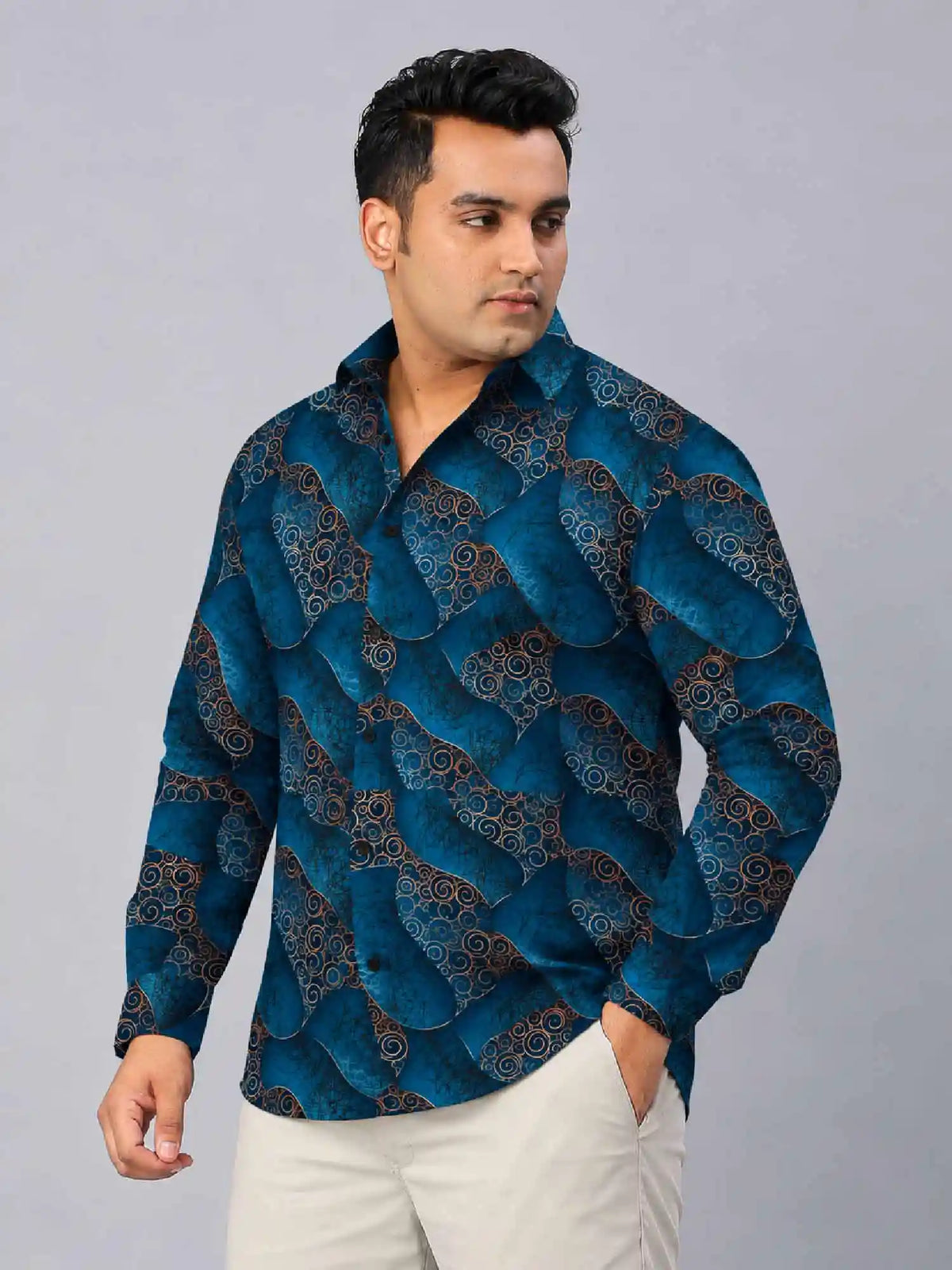 Royal Eclipse Floral Digital Printed Men's Plus Size Full Sleeve Shirt