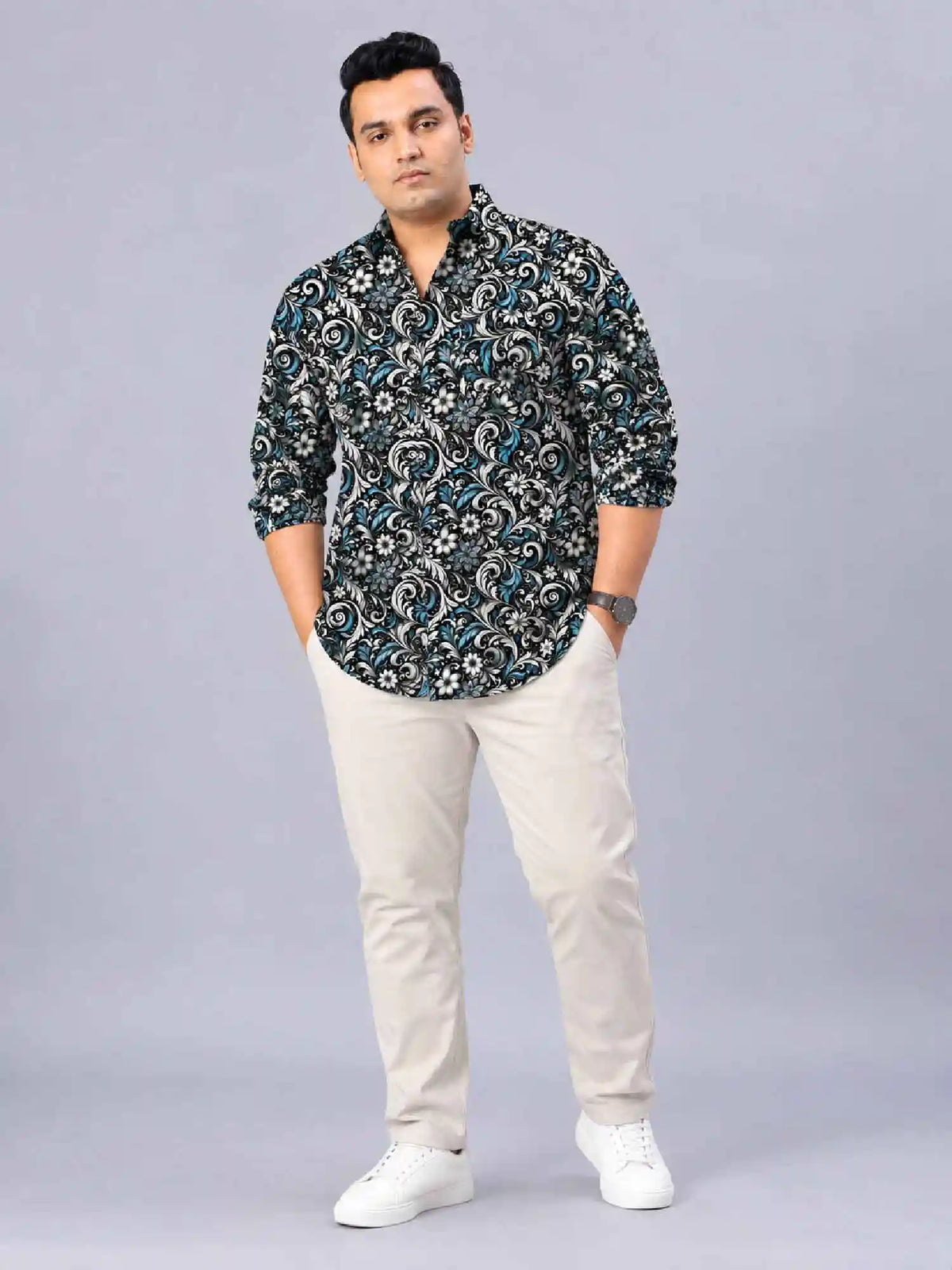 Vintage Digital Printed Men's Plus Size Full Sleeve Shirt