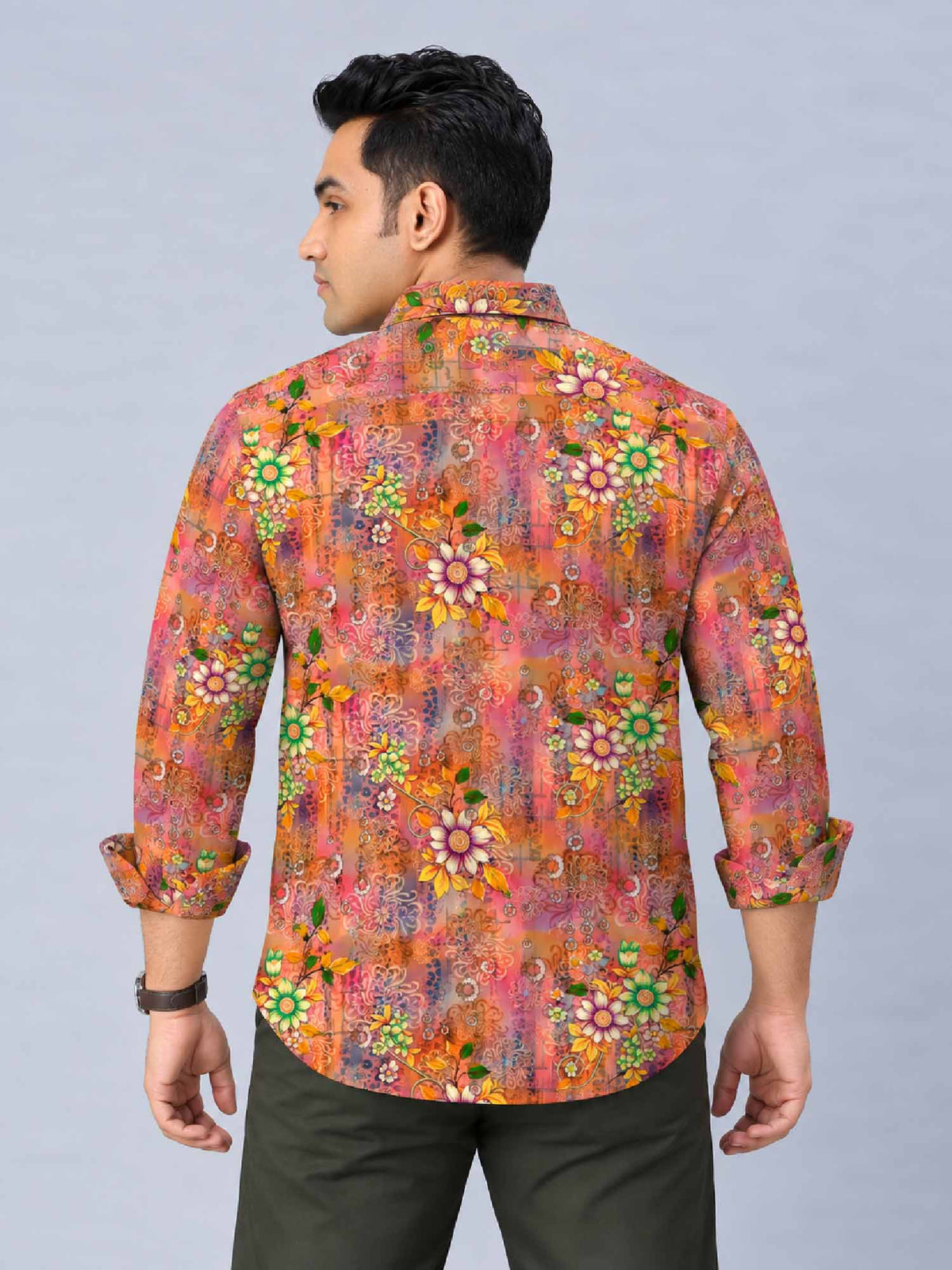Autumn Blossom Digital Printed Men's Plus Size Full Sleeve Shirt