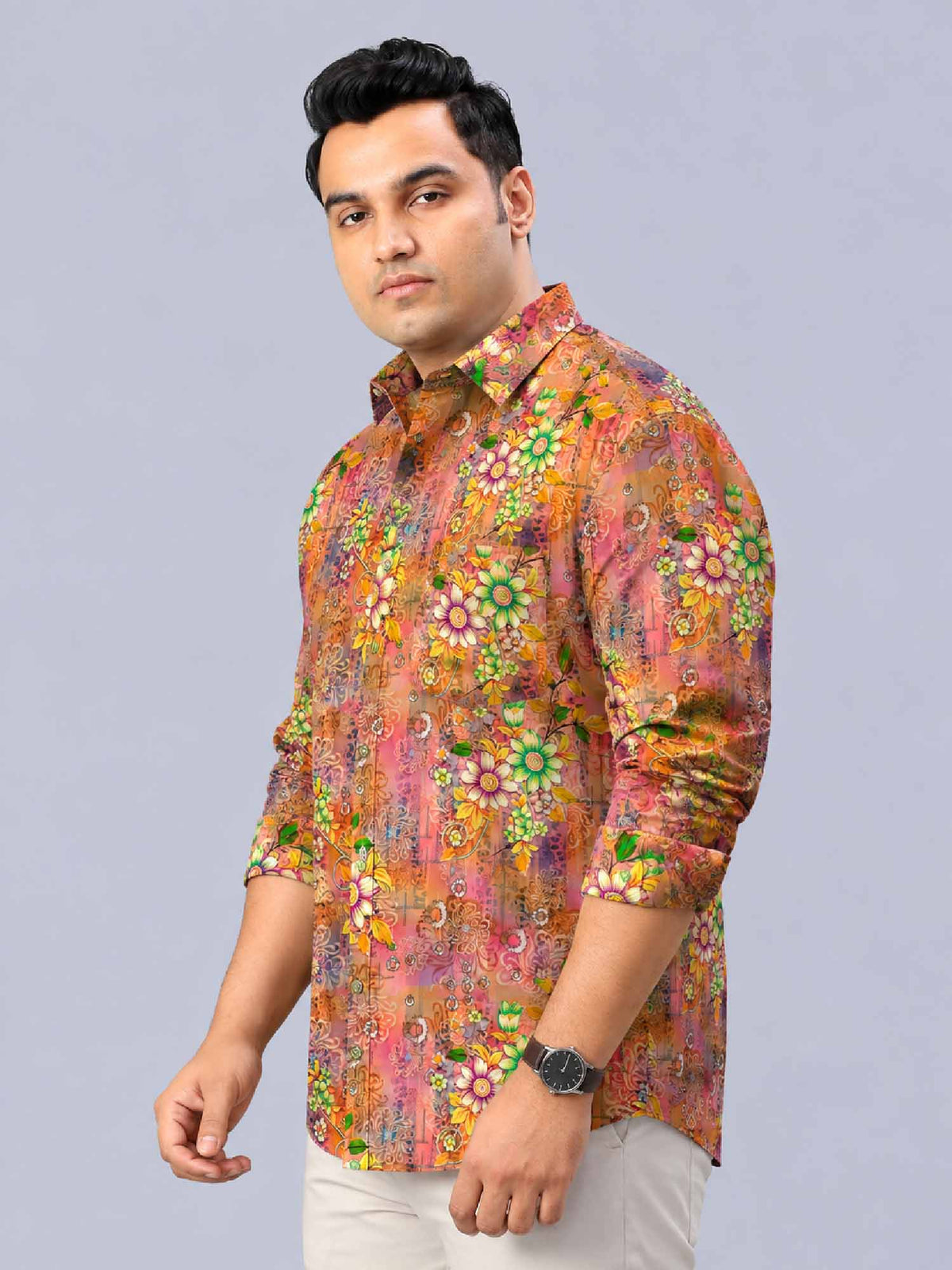 Autumn Blossom Digital Printed Men's Plus Size Full Sleeve Shirt