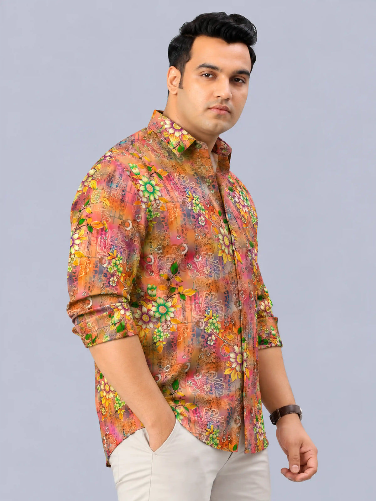 Autumn Blossom Digital Printed Men's Plus Size Full Sleeve Shirt